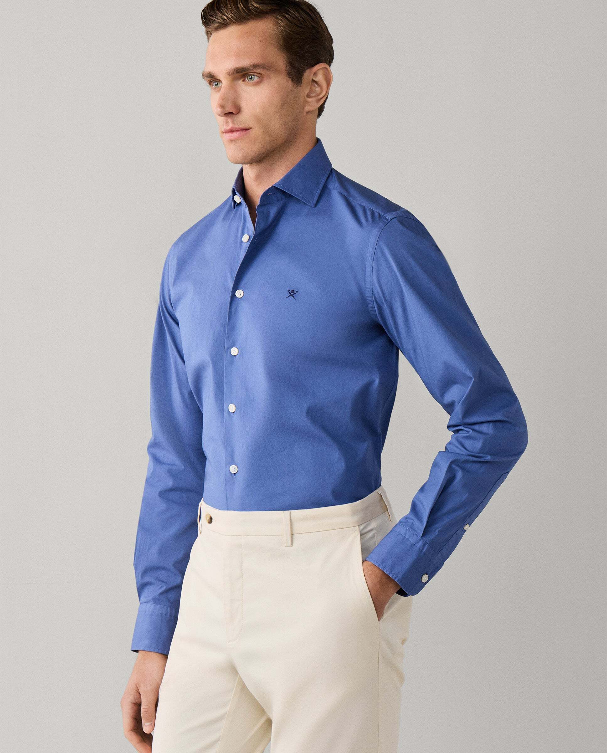 Camisa de hombre popelín elástica fit tailored - Hackett - Azul Azul-7