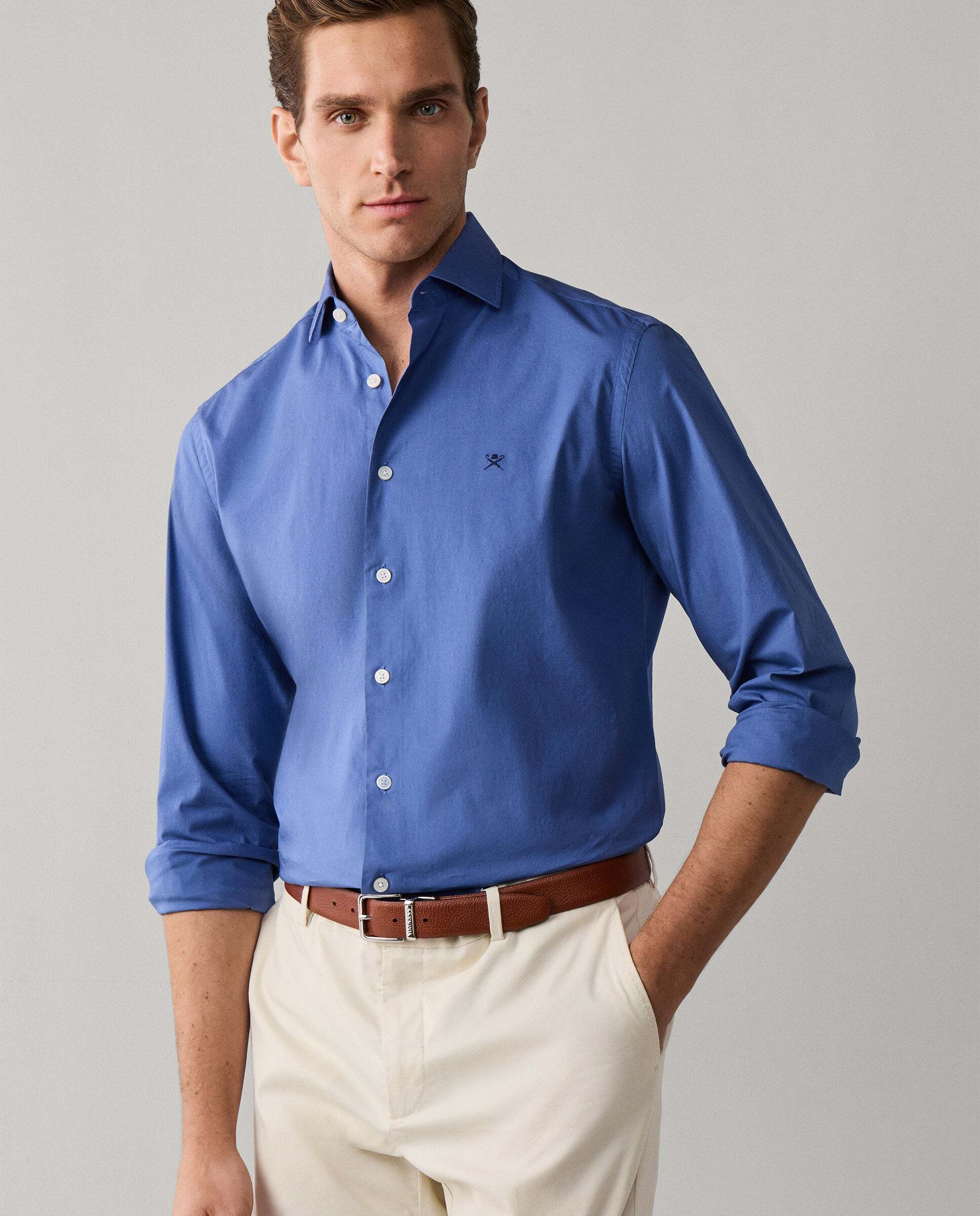 Camisa de hombre popelín elástica fit tailored - Hackett - Azul Azul-8