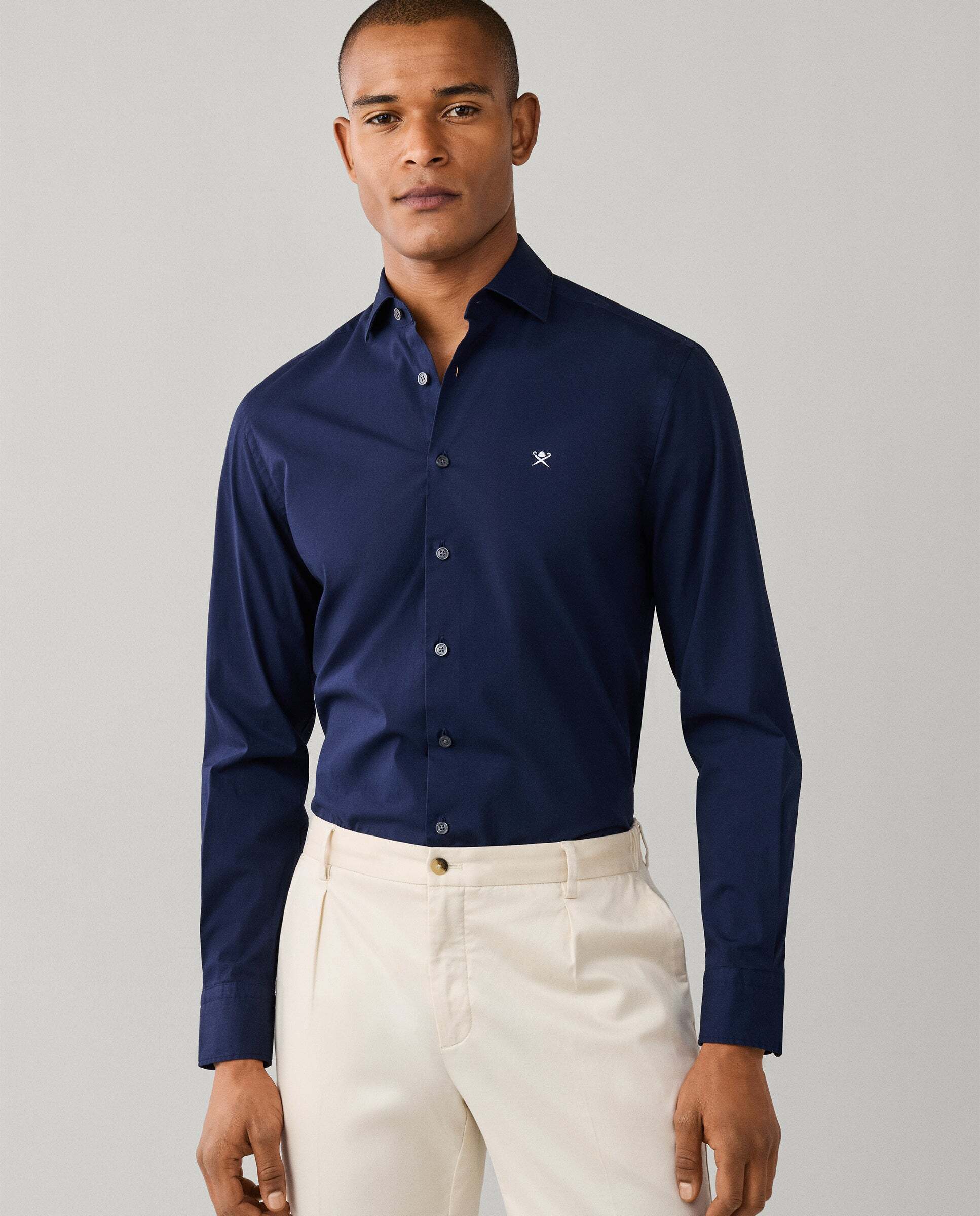 Camisa de hombre popelín elástica fit tailored - Hackett - Azul marino Azul marino-1