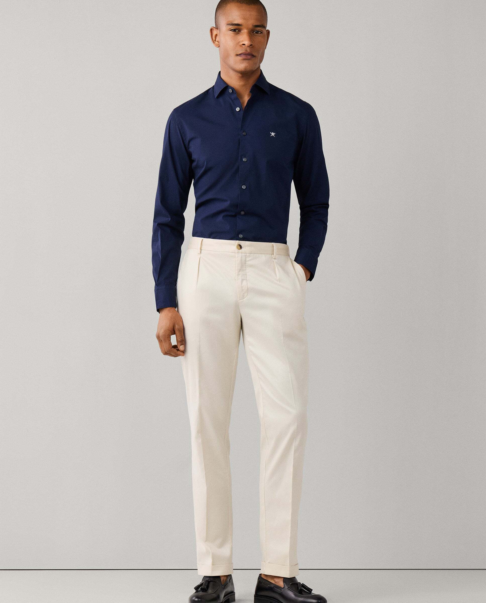 Camisa de hombre popelín elástica fit tailored - Hackett - Azul marino Azul marino-2
