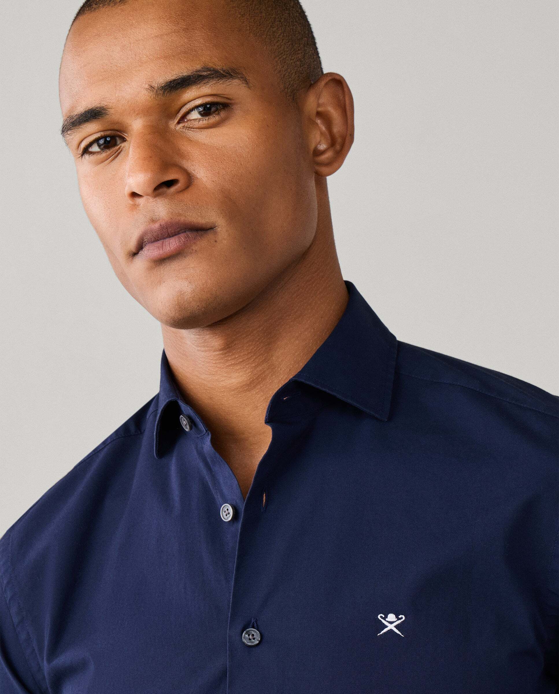 Camisa de hombre popelín elástica fit tailored - Hackett - Azul marino Azul marino-4