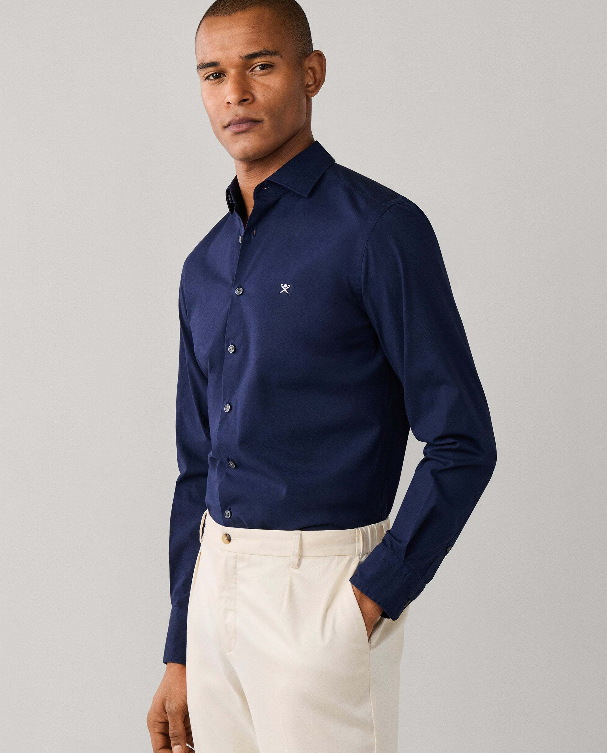 Camisa de hombre popelín elástica fit tailored - Hackett - Azul marino Azul marino-7