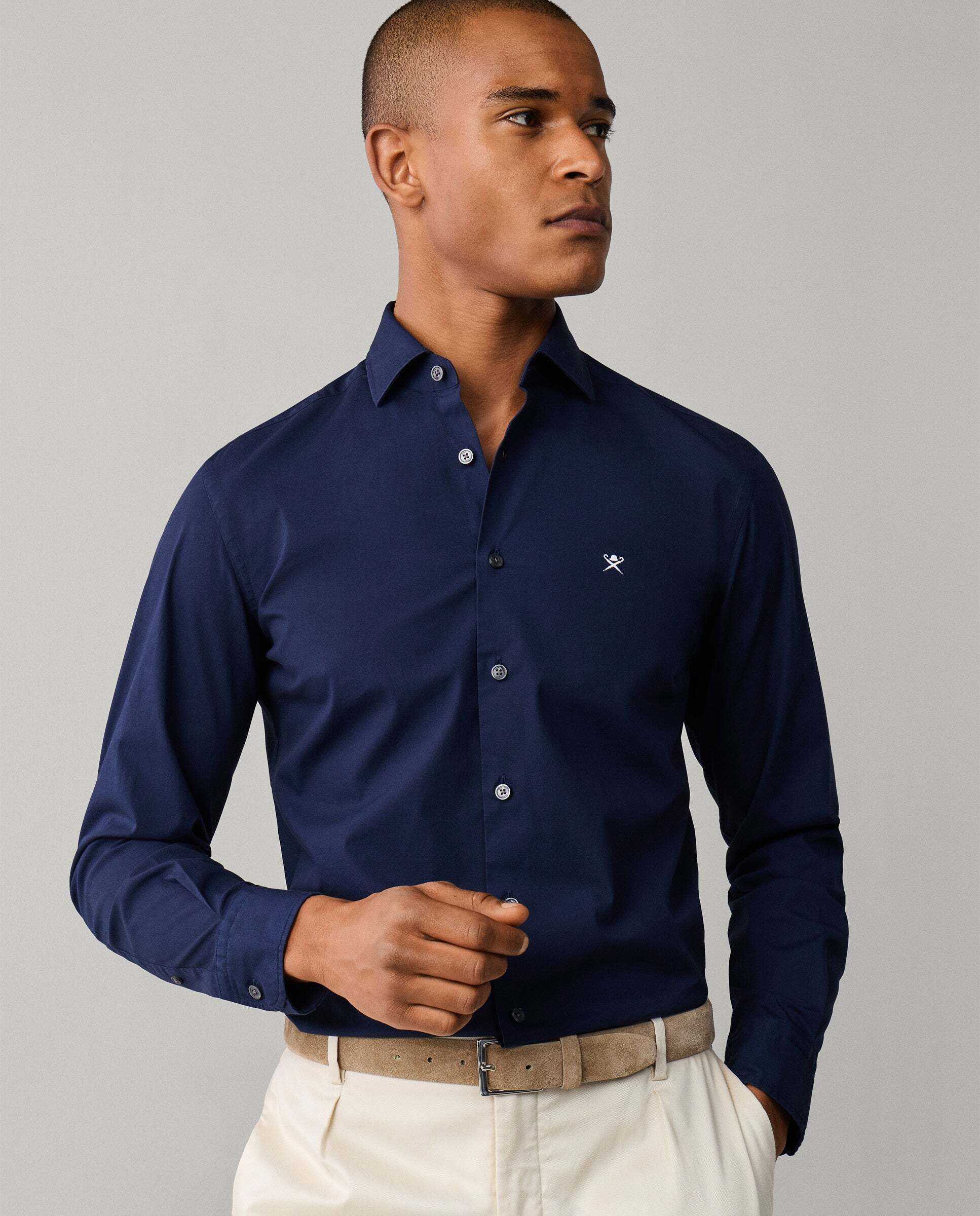 Camisa de hombre popelín elástica fit tailored - Hackett - Azul marino Azul marino-8