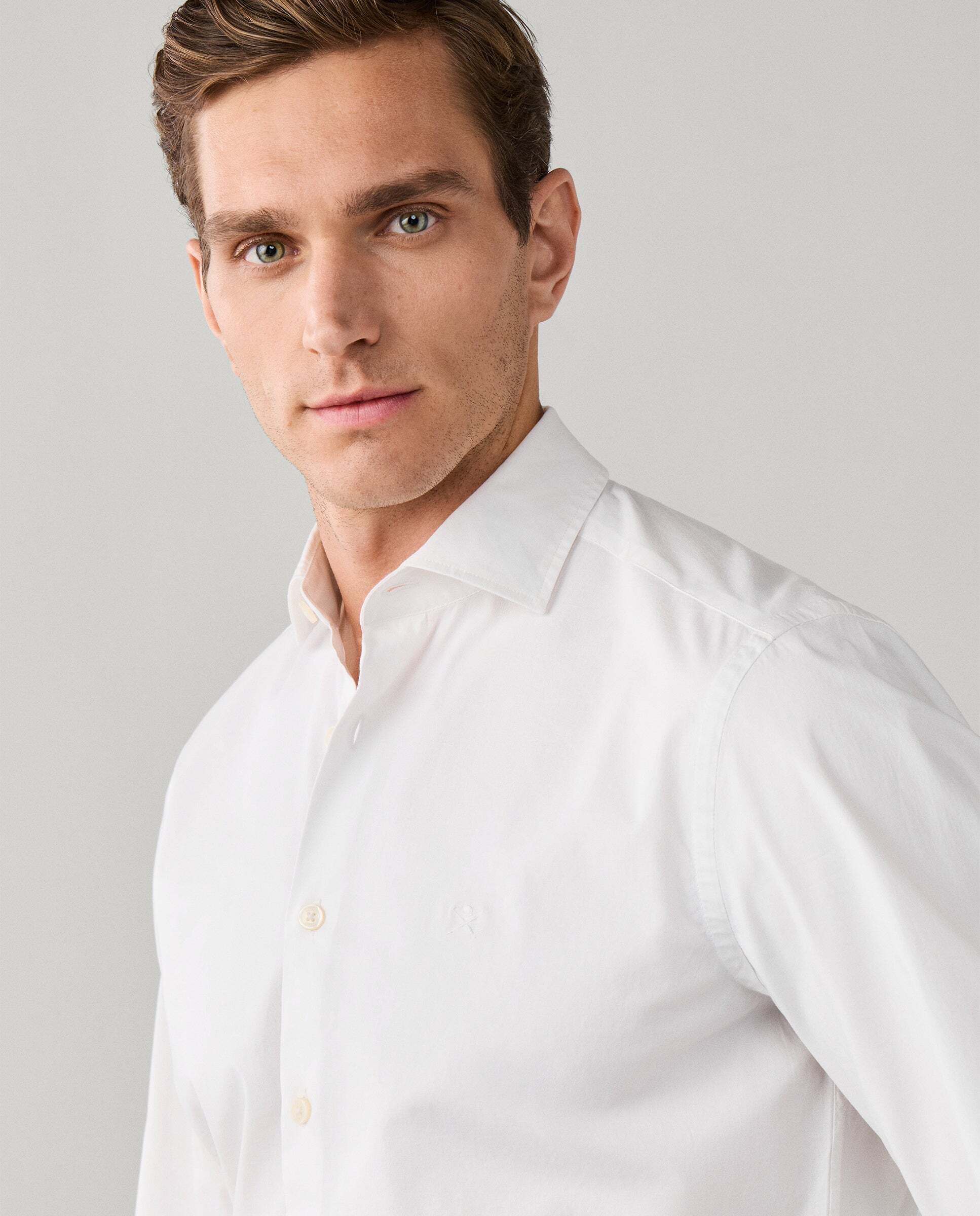Camisa de hombre popelín elástica fit tailored - Hackett - Blanco Blanco-4
