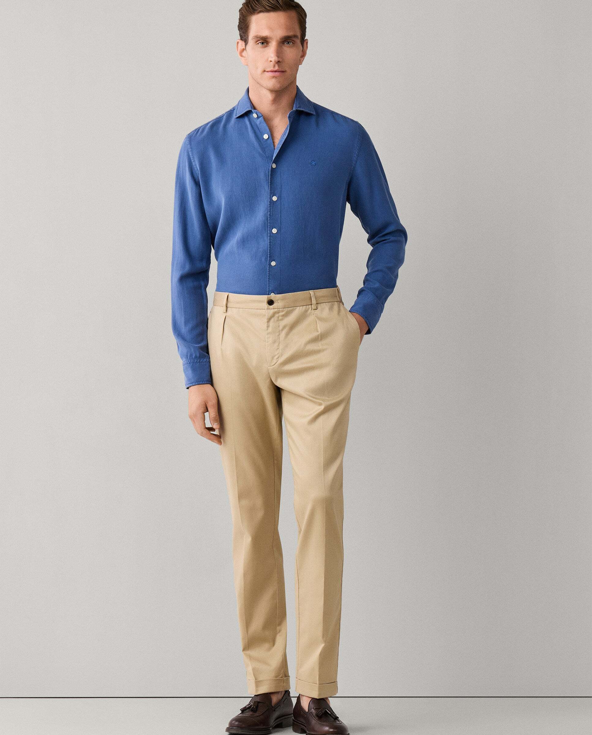 Camisa de hombre texturizada teñida en prenda fit tailored - Hackett - Azul Azul-2
