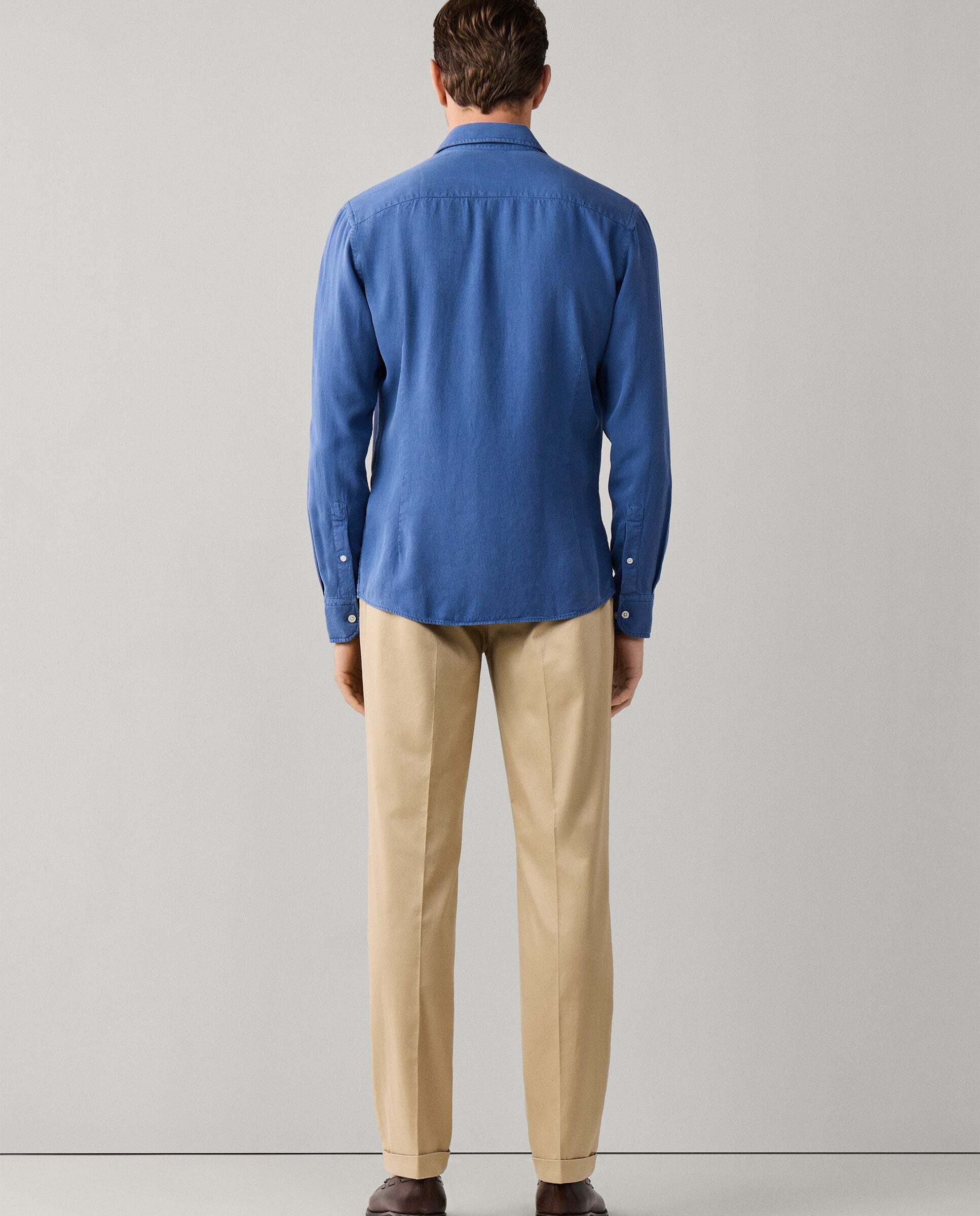 Camisa de hombre texturizada teñida en prenda fit tailored - Hackett - Azul Azul-3