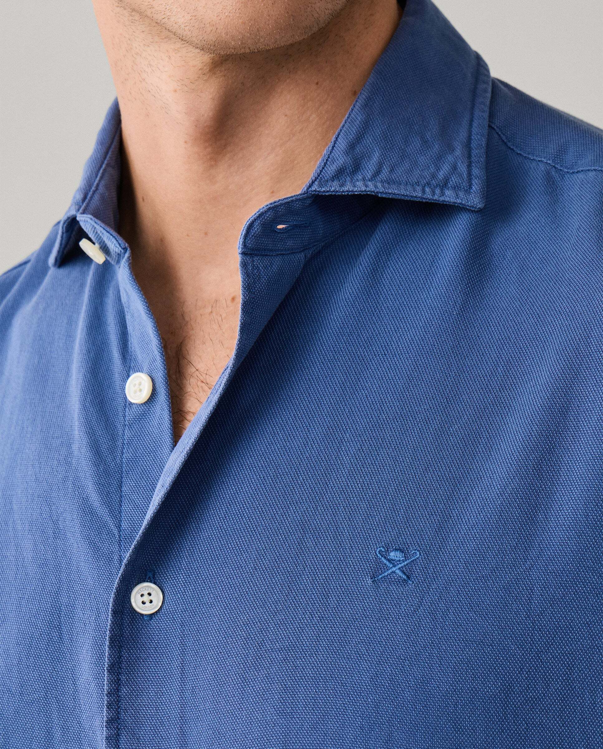 Camisa de hombre texturizada teñida en prenda fit tailored - Hackett - Azul Azul-6
