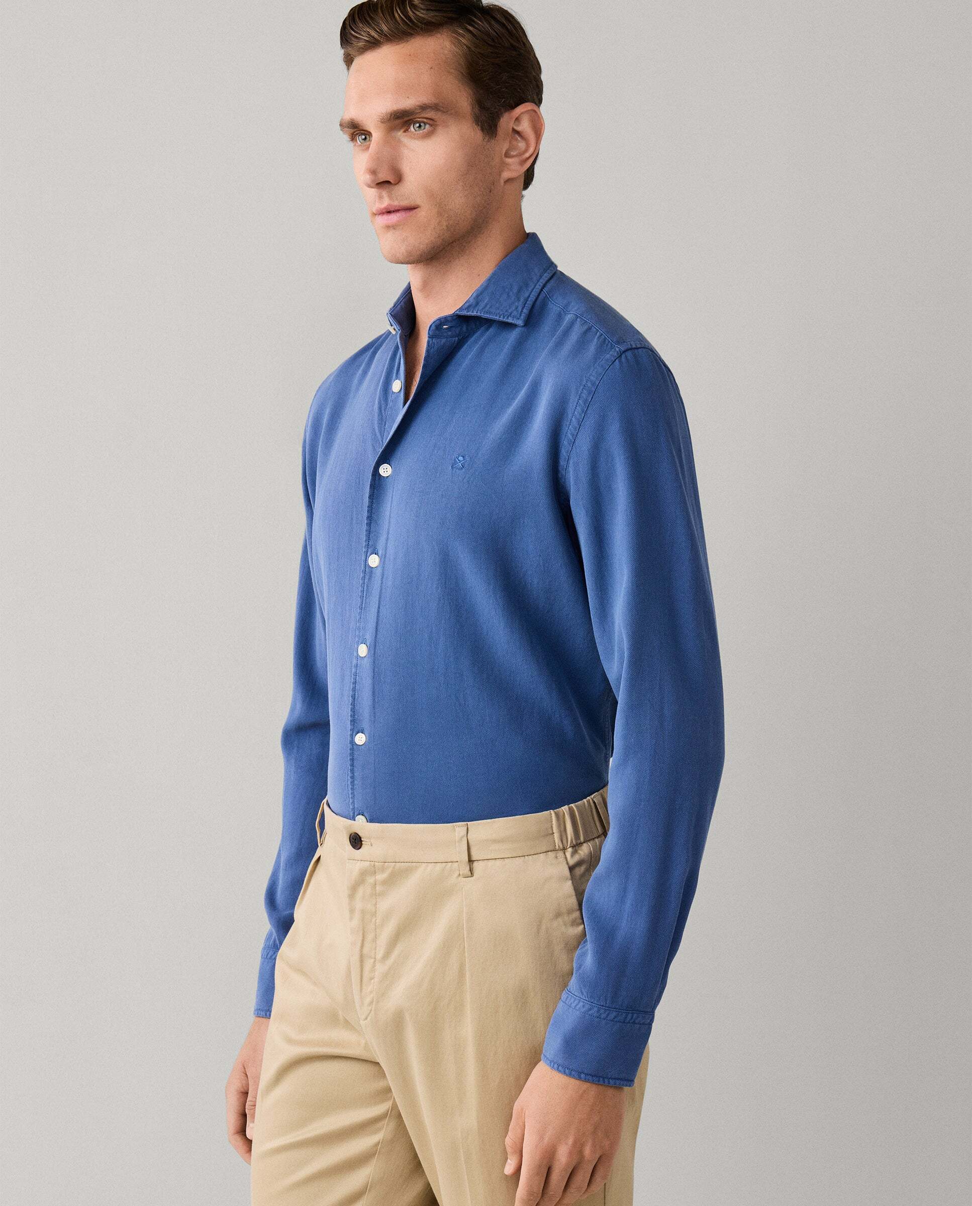 Camisa de hombre texturizada teñida en prenda fit tailored - Hackett - Azul Azul-7