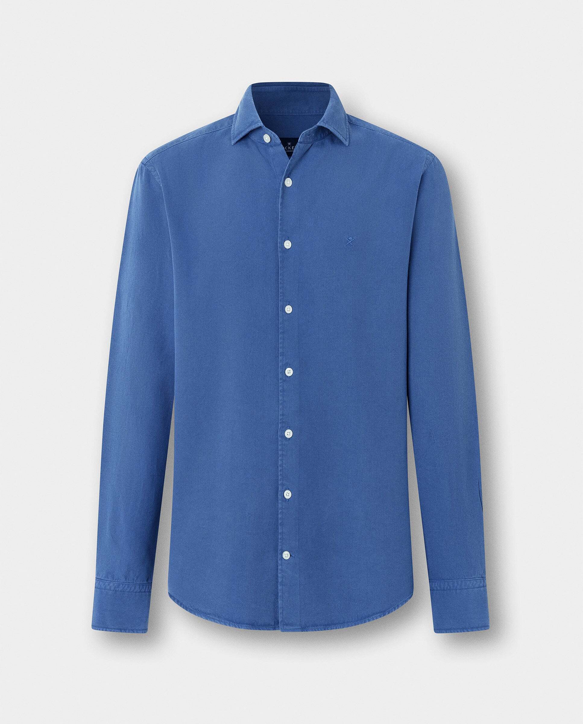 Camisa de hombre texturizada teñida en prenda fit tailored - Hackett - Azul Azul-10