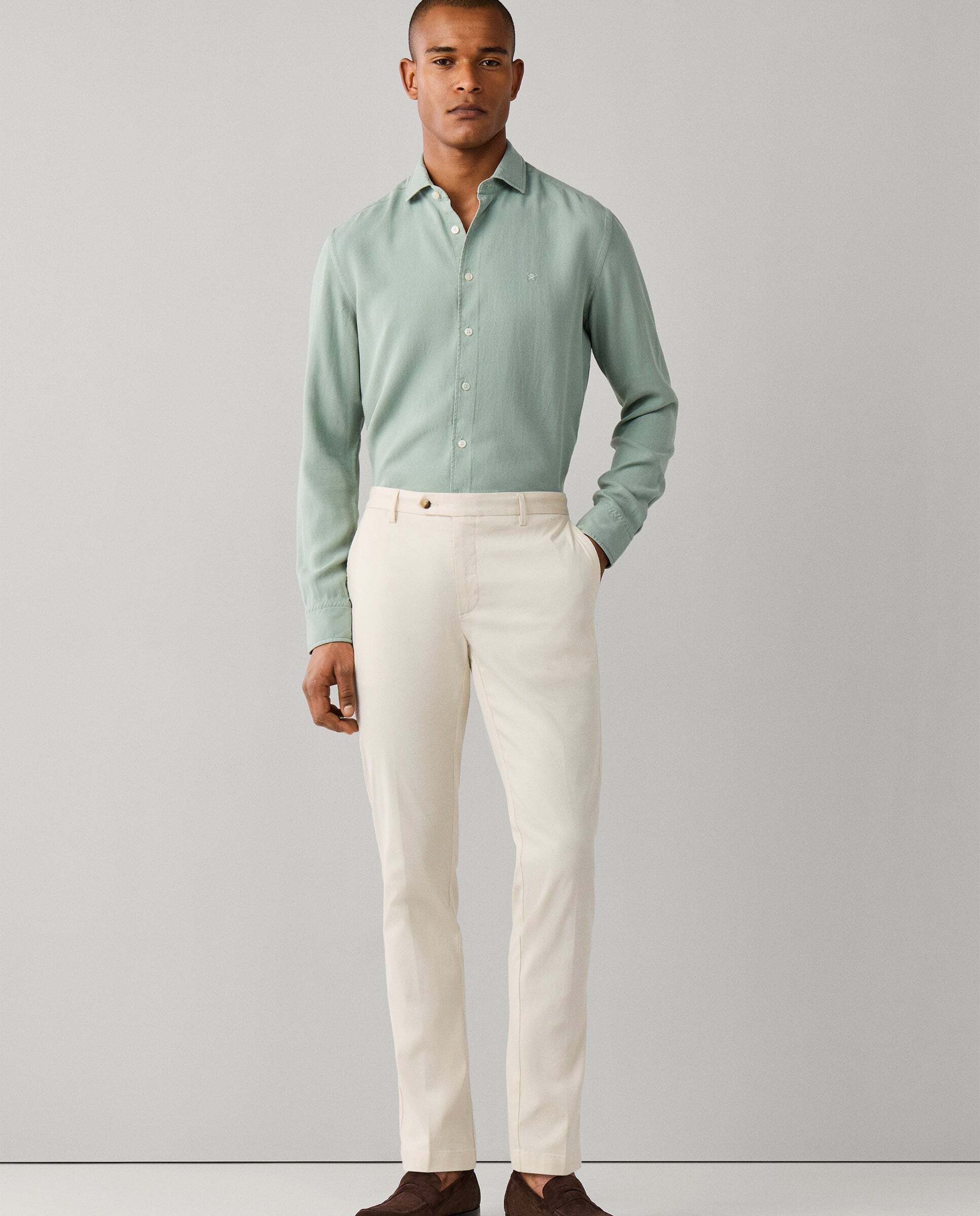 Camisa de hombre texturizada teñida en prenda fit tailored - Hackett - Verde Verde-2