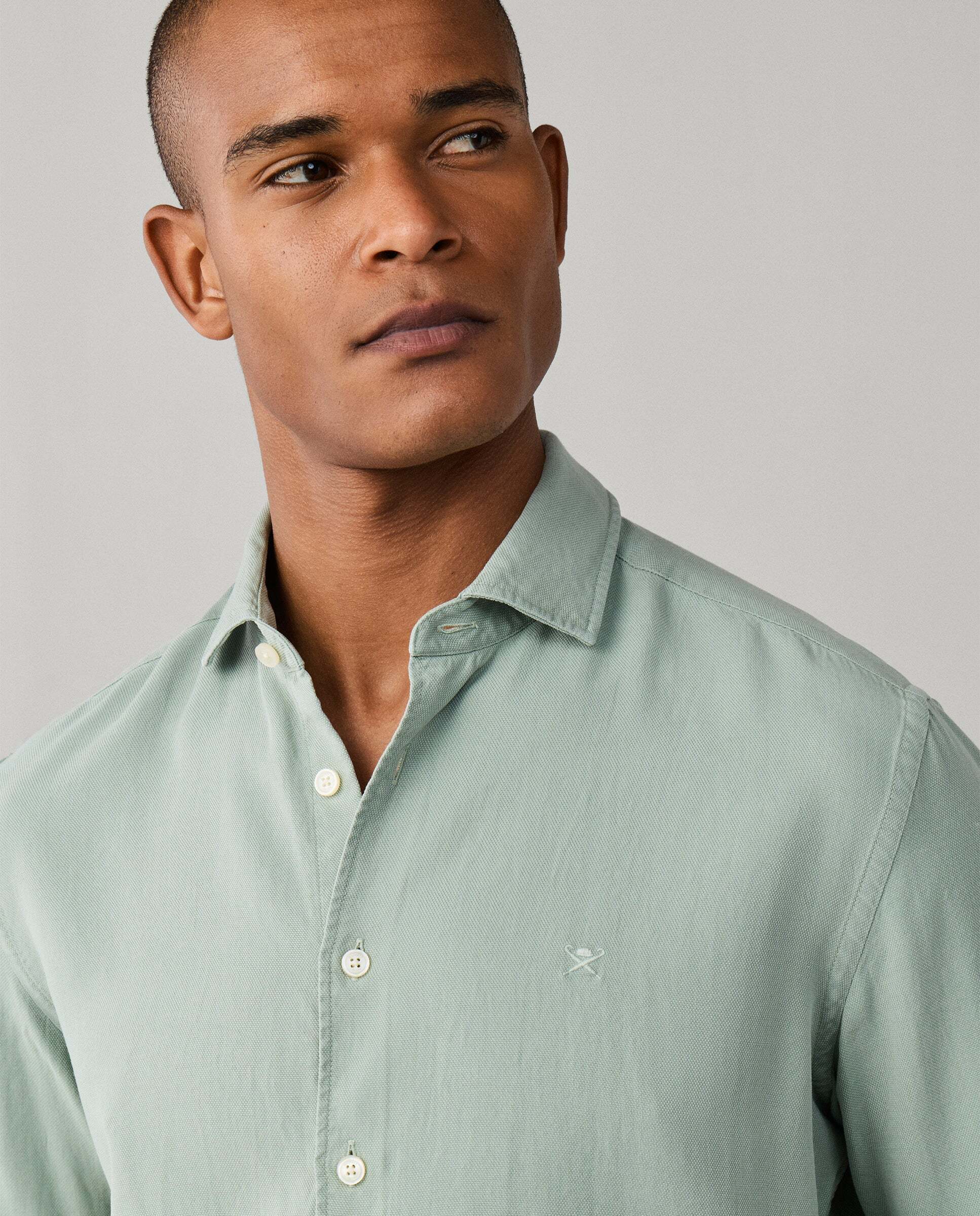 Camisa de hombre texturizada teñida en prenda fit tailored - Hackett - Verde Verde-4