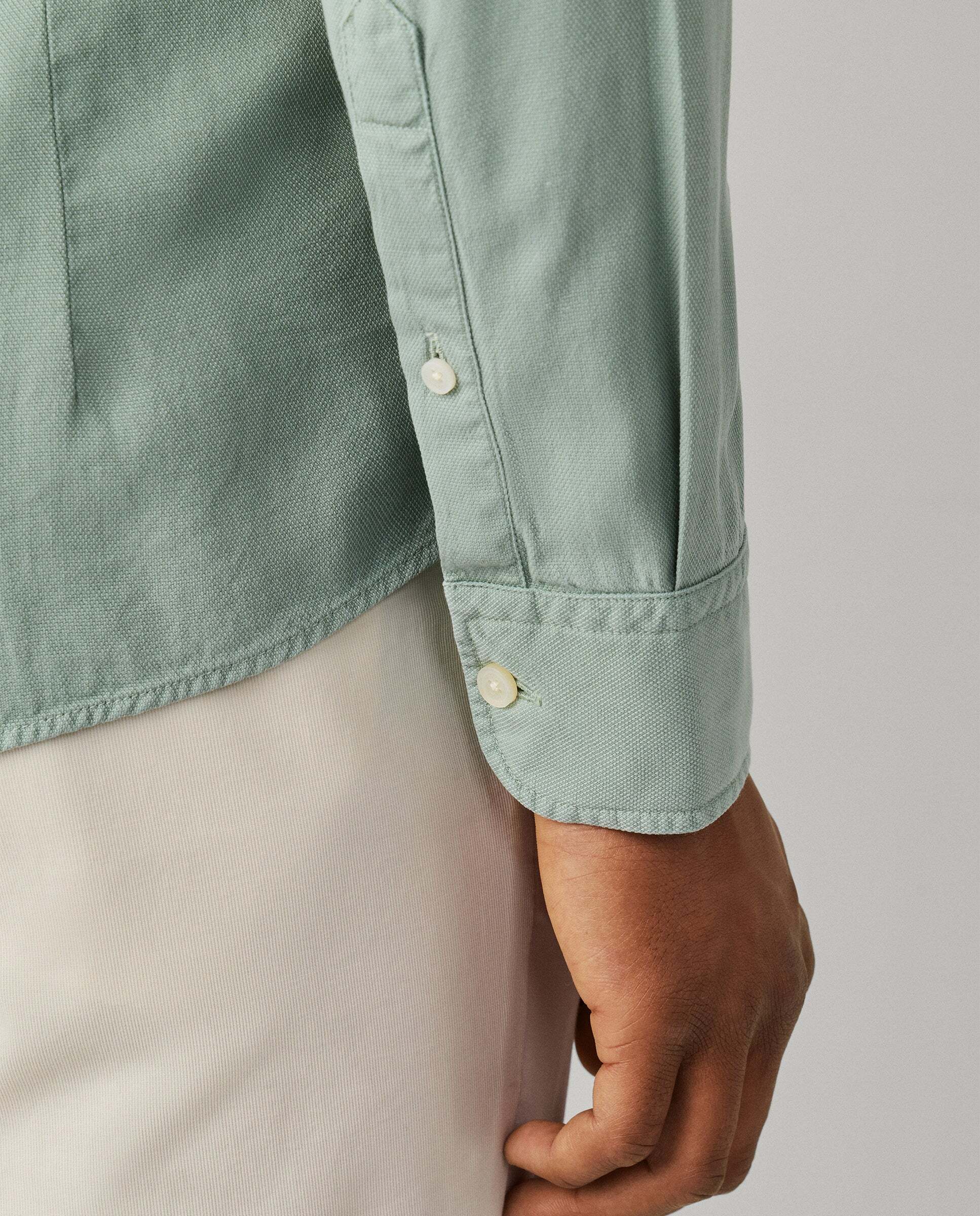 Camisa de hombre texturizada teñida en prenda fit tailored - Hackett - Verde Verde-5