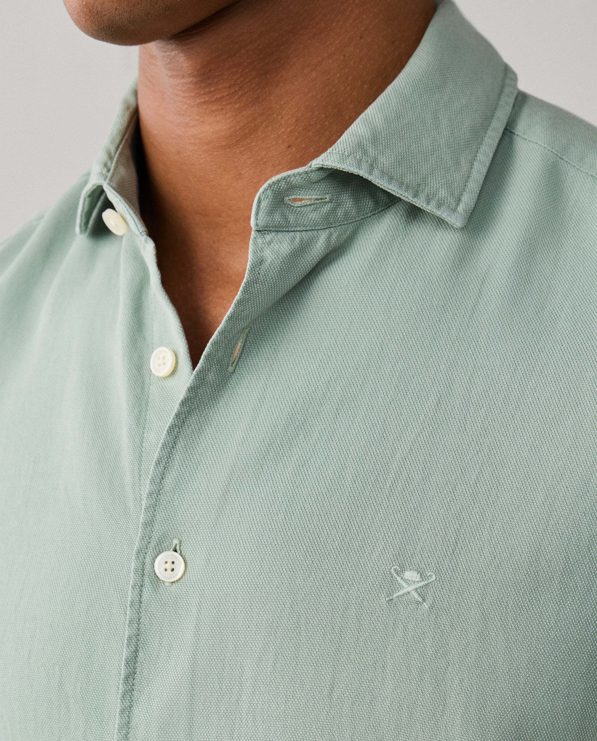 Camisa de hombre texturizada teñida en prenda fit tailored - Hackett - Verde Verde-6