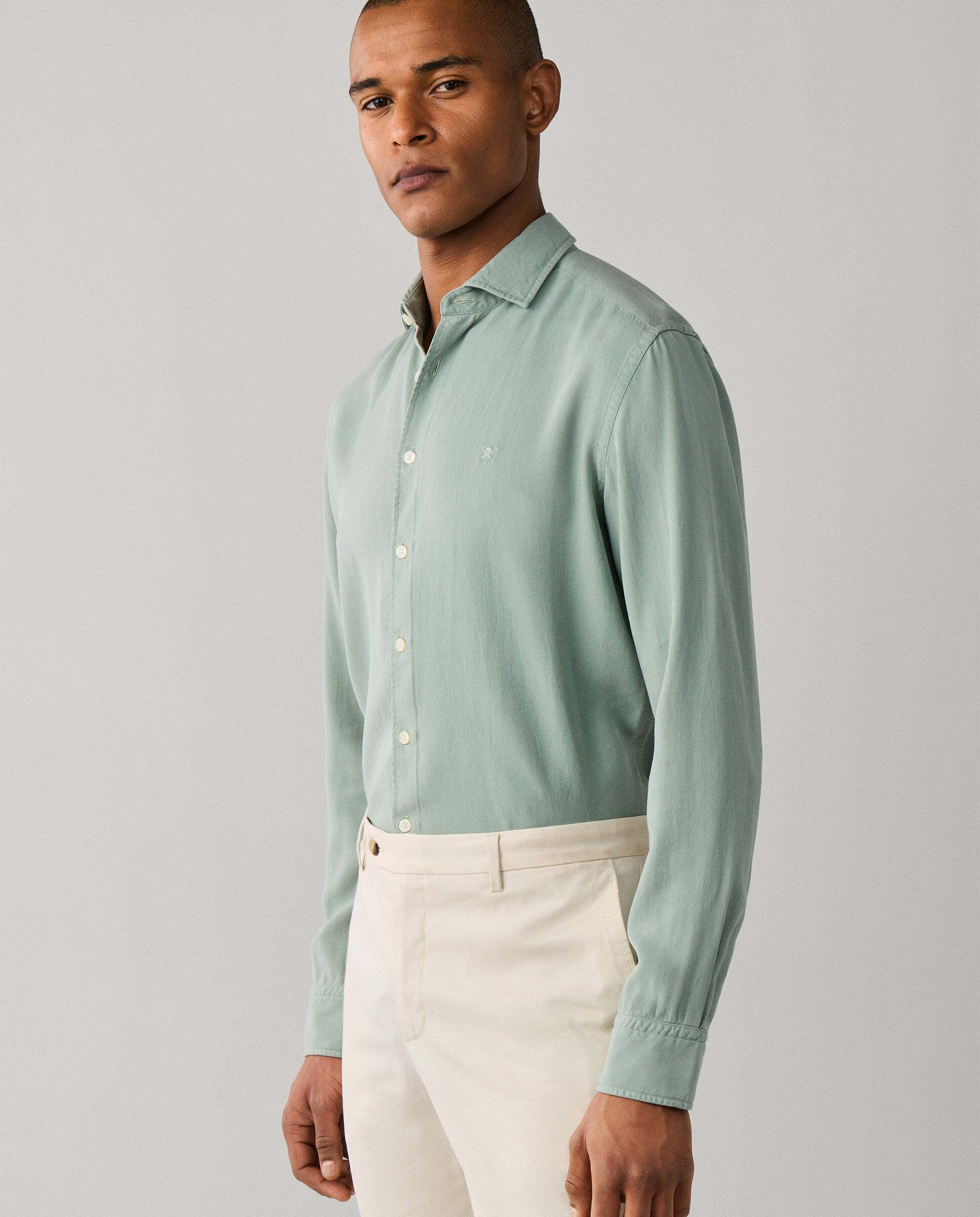 Camisa de hombre texturizada teñida en prenda fit tailored - Hackett - Verde Verde-7