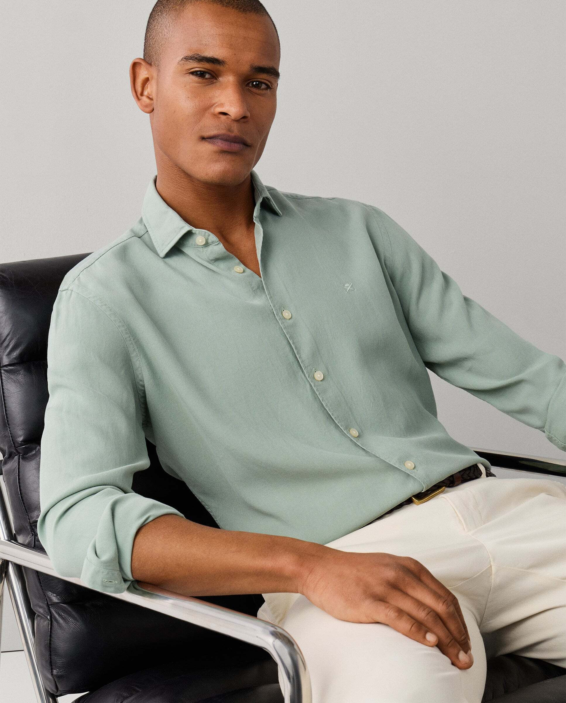 Camisa de hombre texturizada teñida en prenda fit tailored - Hackett - Verde Verde-8