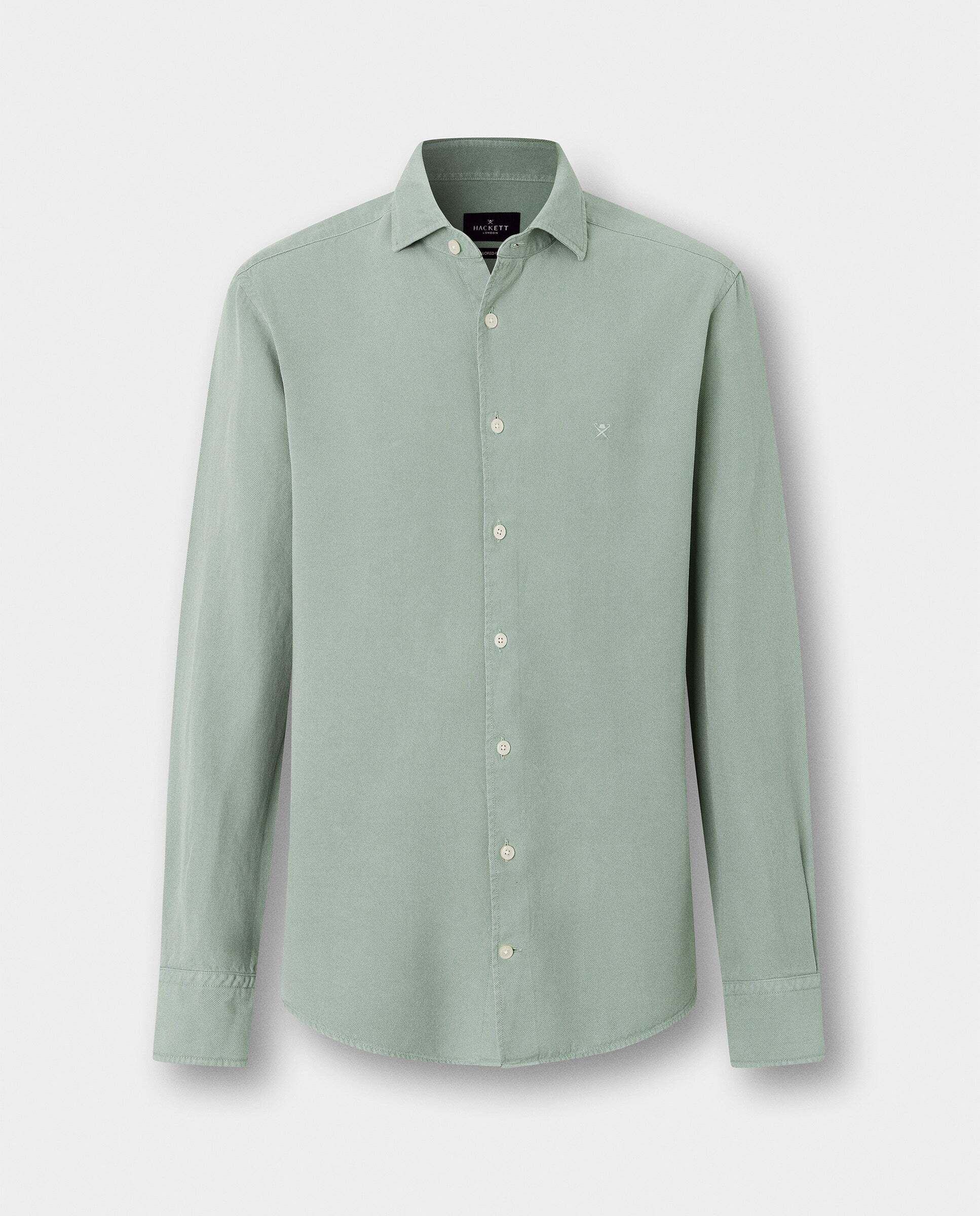 Camisa de hombre texturizada teñida en prenda fit tailored - Hackett - Verde Verde-10