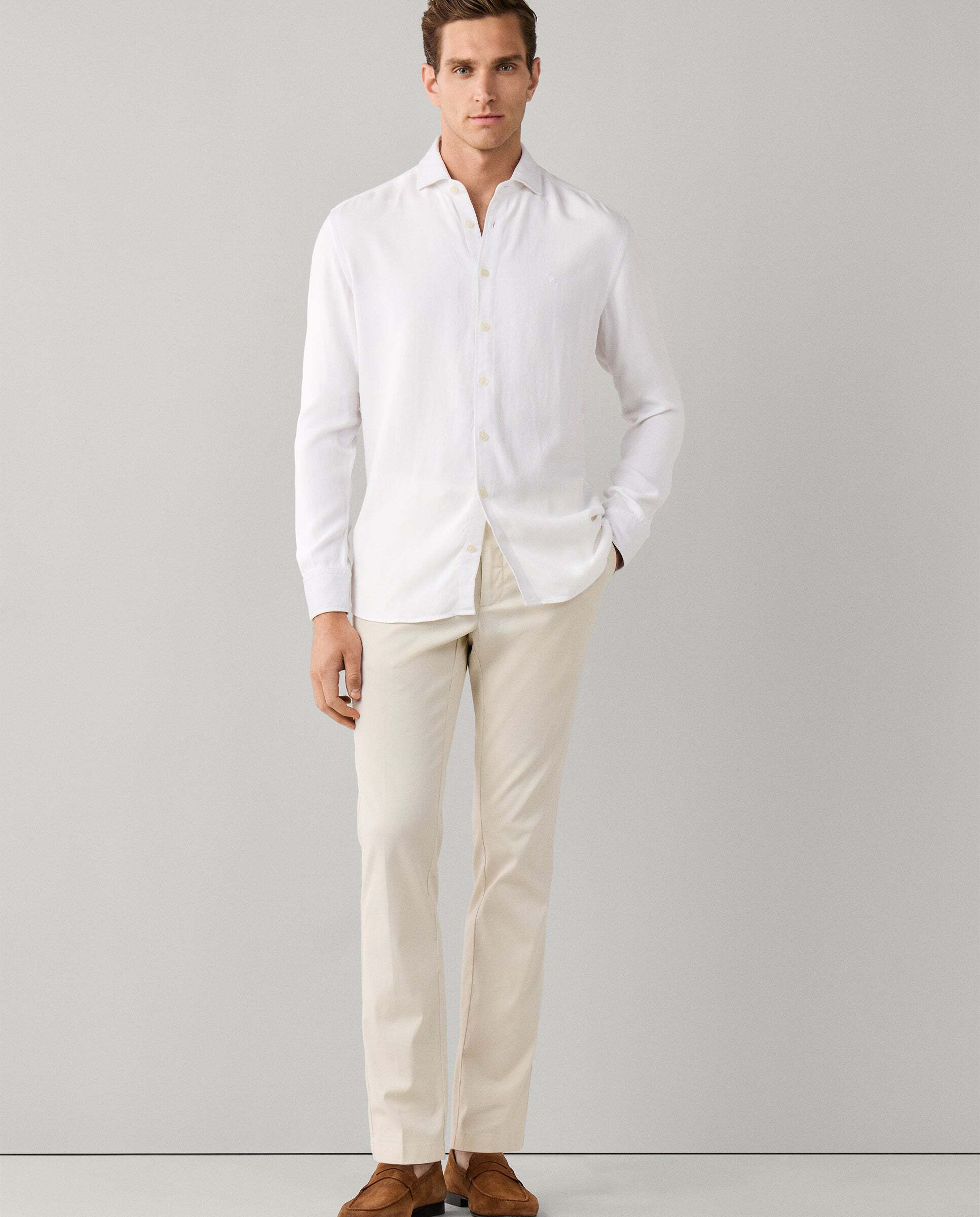 Camisa de hombre texturizada teñida en prenda fit tailored - Hackett - Blanco Blanco-2