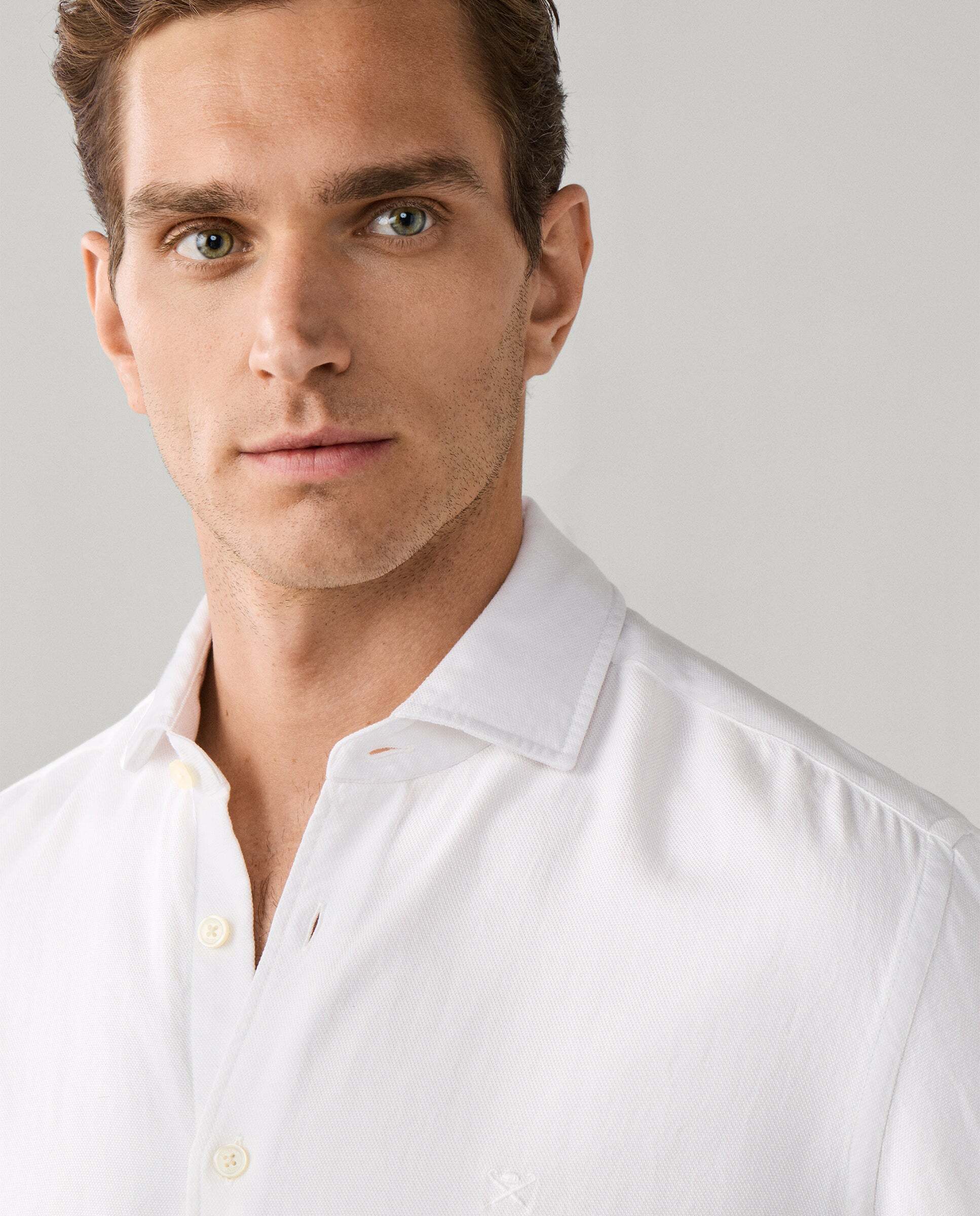 Camisa de hombre texturizada teñida en prenda fit tailored - Hackett - Blanco Blanco-4