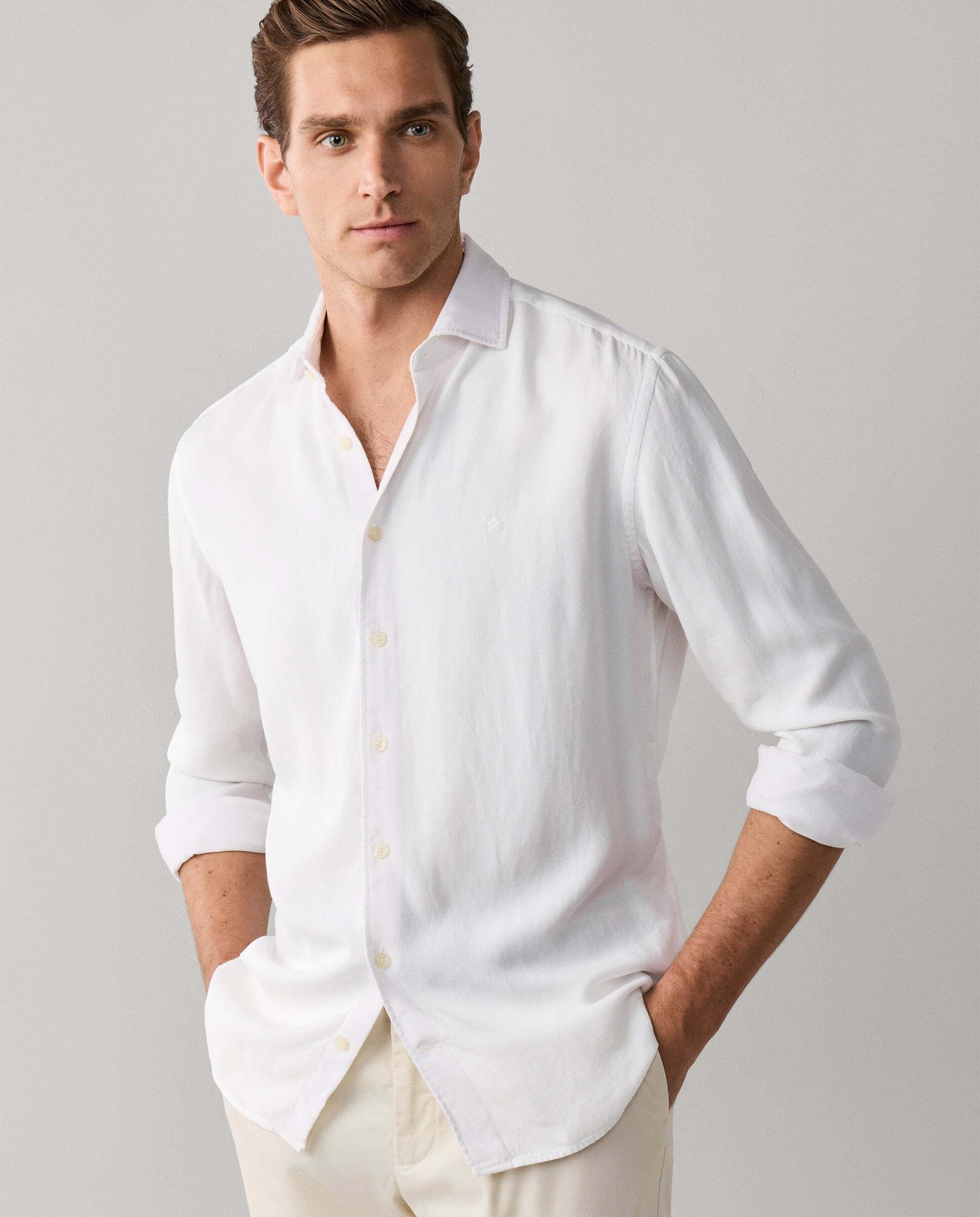 Camisa de hombre texturizada teñida en prenda fit tailored - Hackett - Blanco Blanco-8