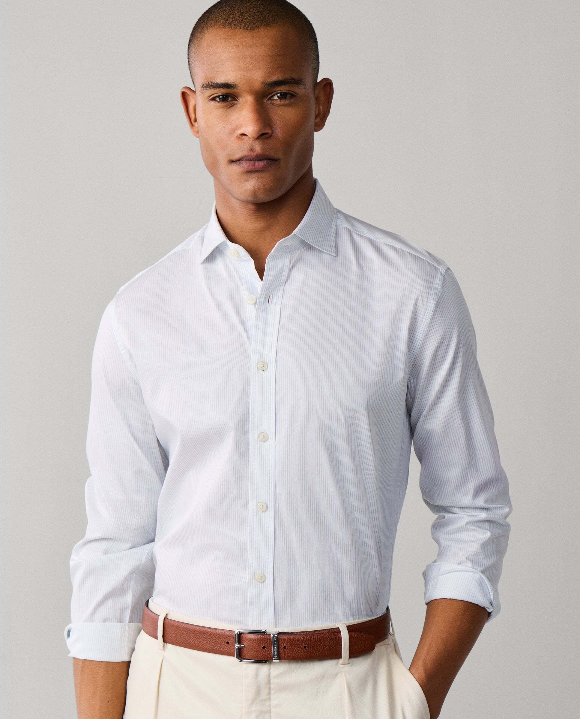 Camisa de hombre de rayas texturizadas fit tailored - Hackett - Azul Azul-8