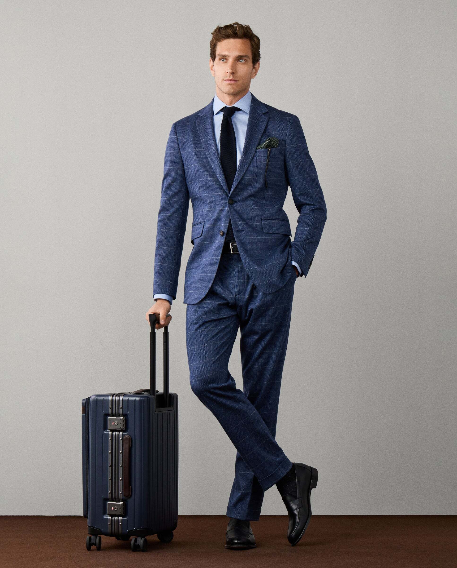 Imagen 6 de Americana de hombre de viaje de punto príncipe de gales en algodón - Hackett - Azul Azul