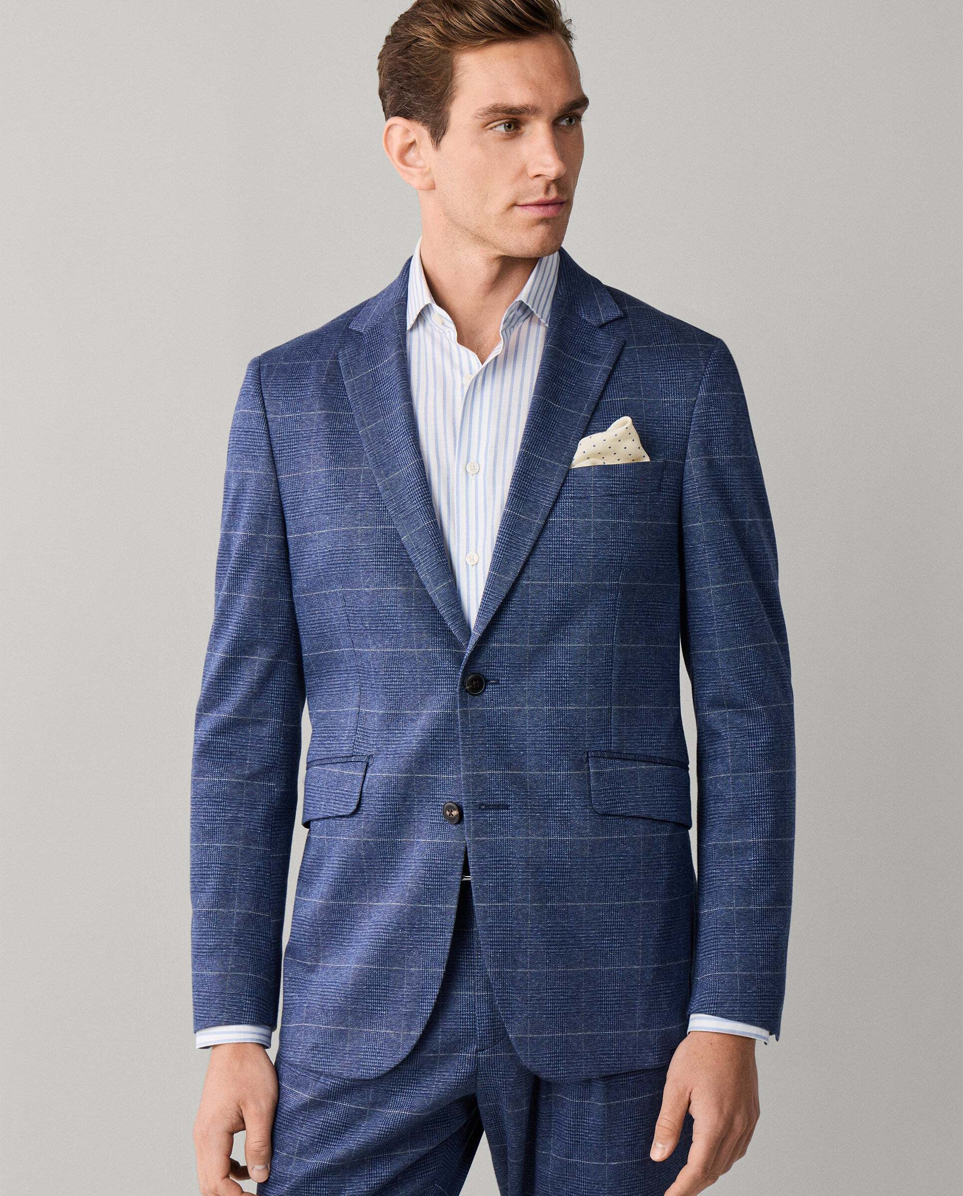 Imagen 8 de Americana de hombre de viaje de punto príncipe de gales en algodón - Hackett - Azul Azul