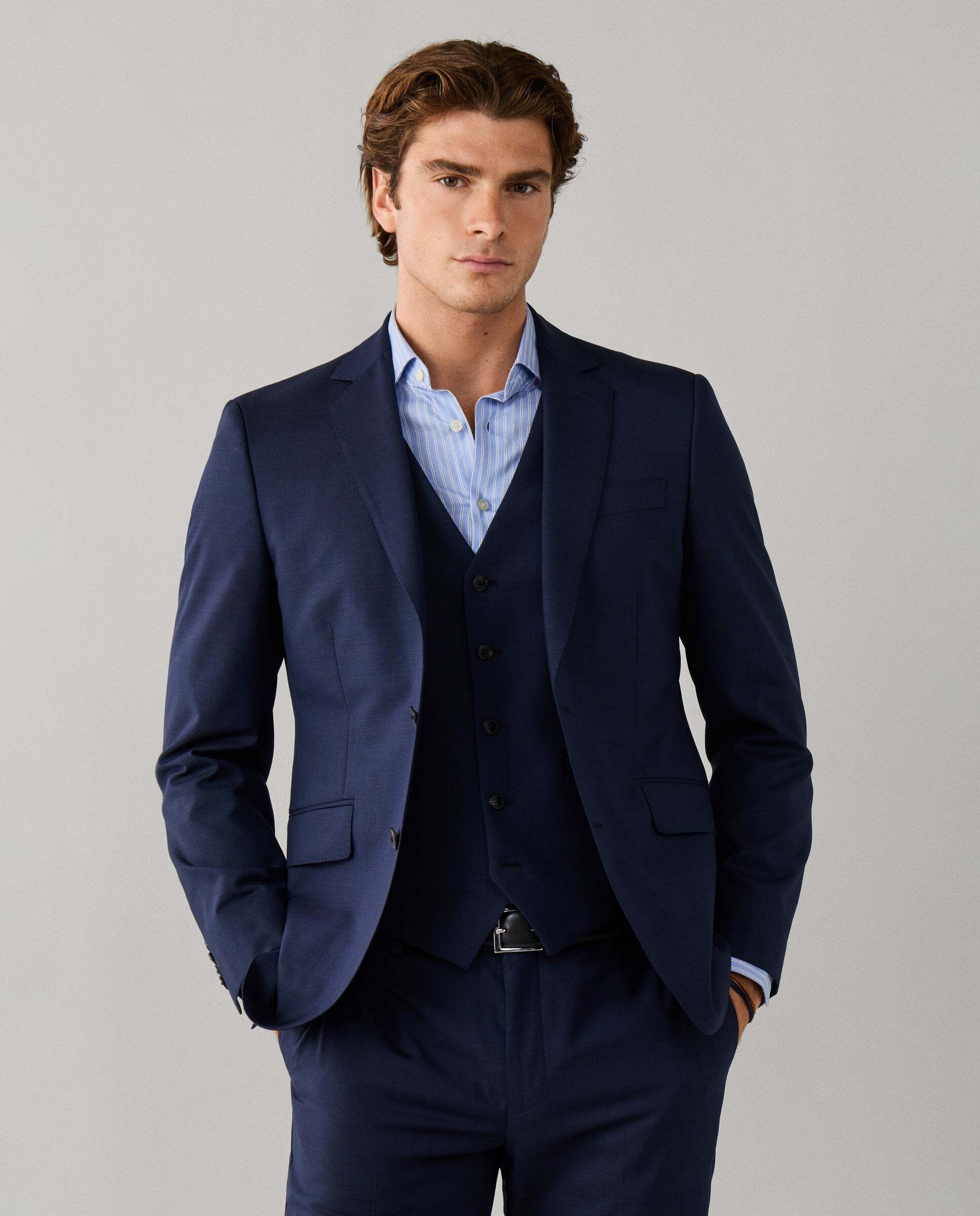 Traje de hombre de lana tropical cuadros glen - Hackett - Azul Azul-8