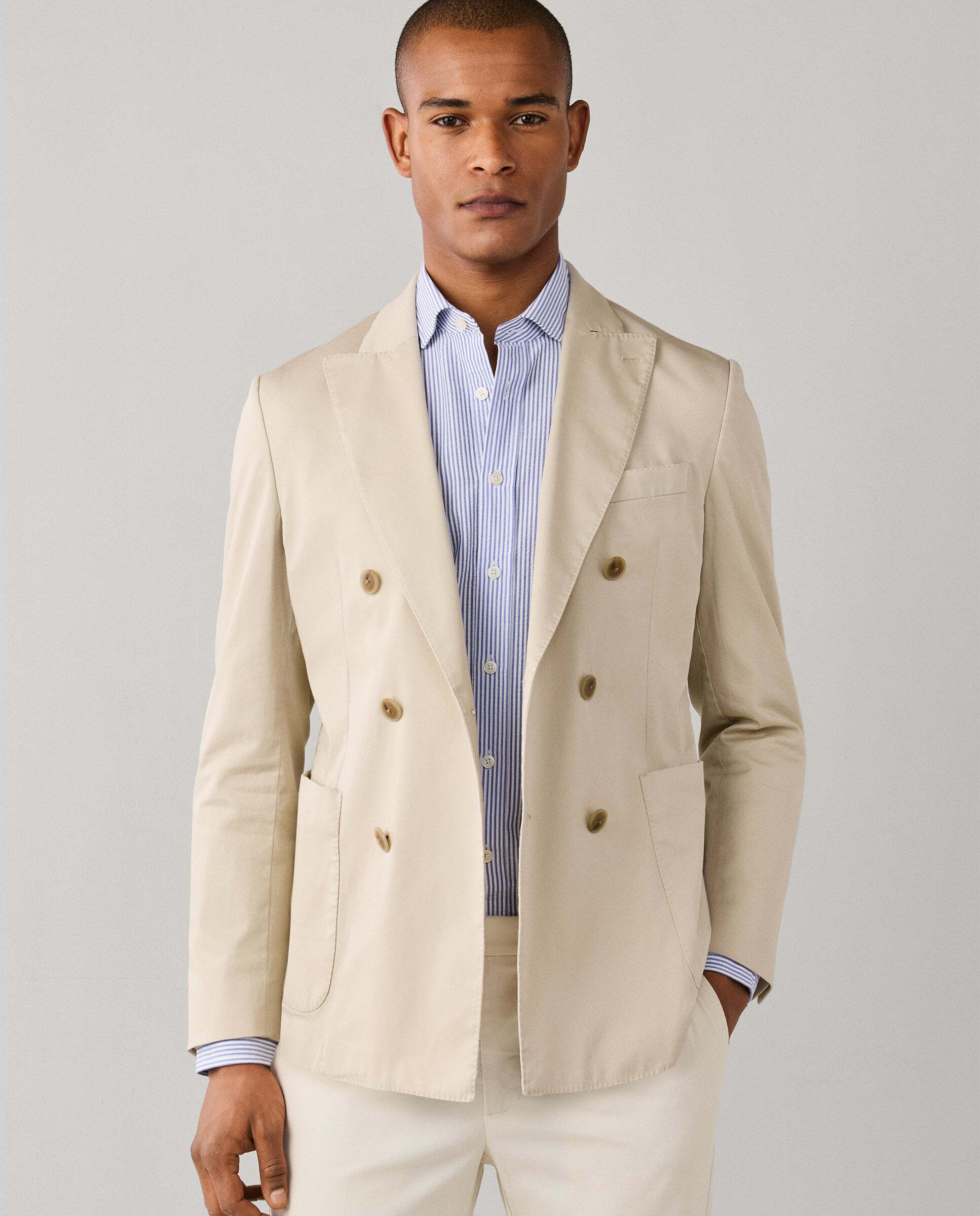 Americana de hombre cruzada algodón elástico - Hackett - Blanco Blanco-1