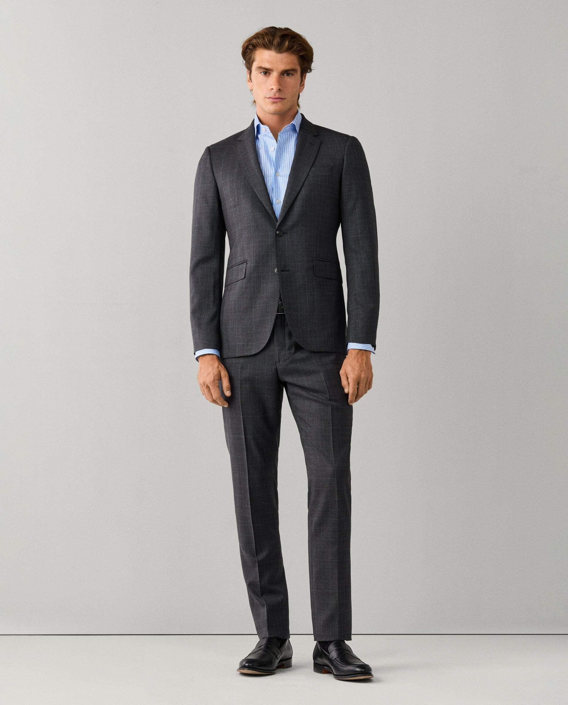 Traje de lana príncipe de gales - Hackett - tejido italiano - Gris Gris-2