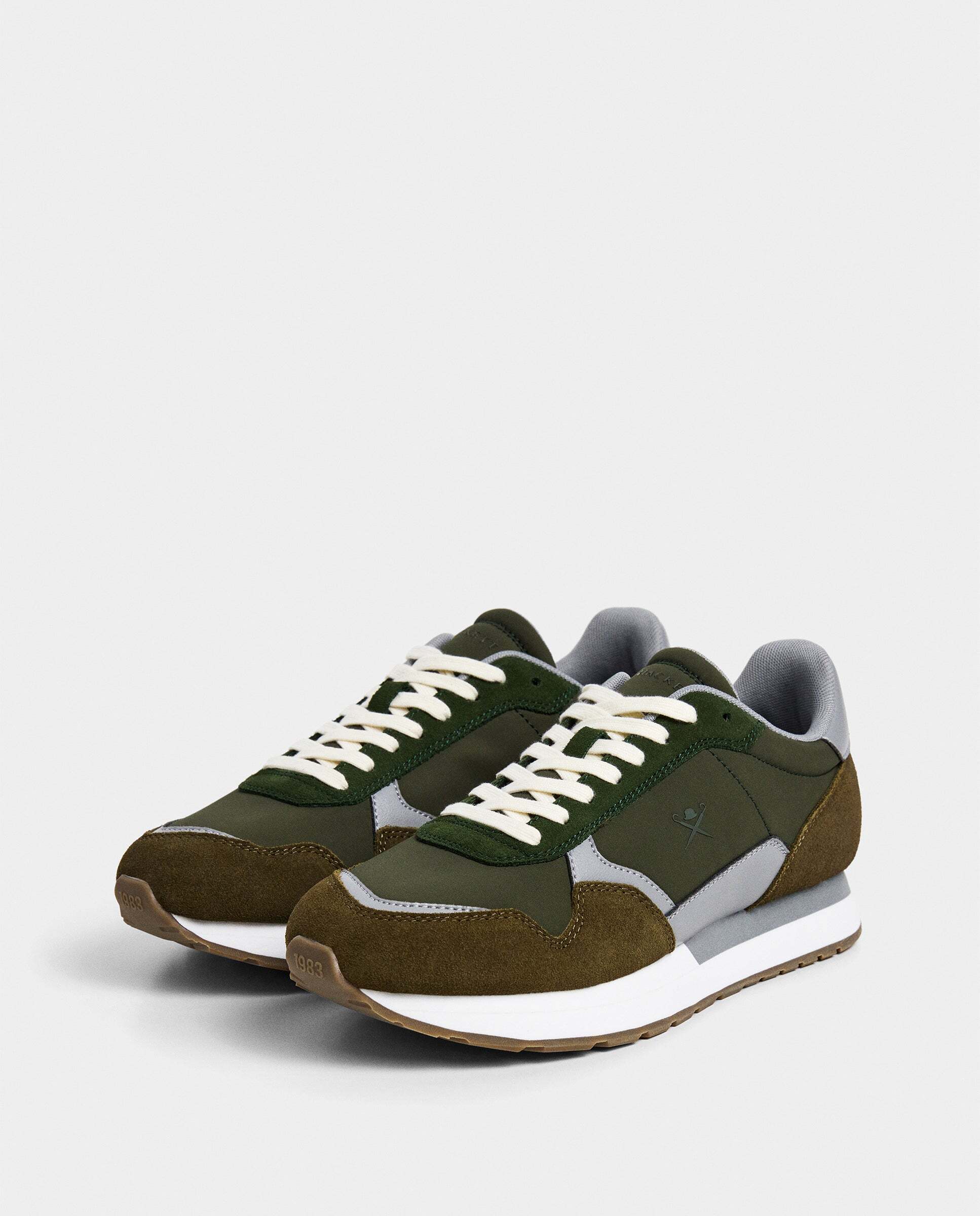 Zapatilla deportiva de hombre de running de piel y ante - Hackett - Kaki Kaki-2