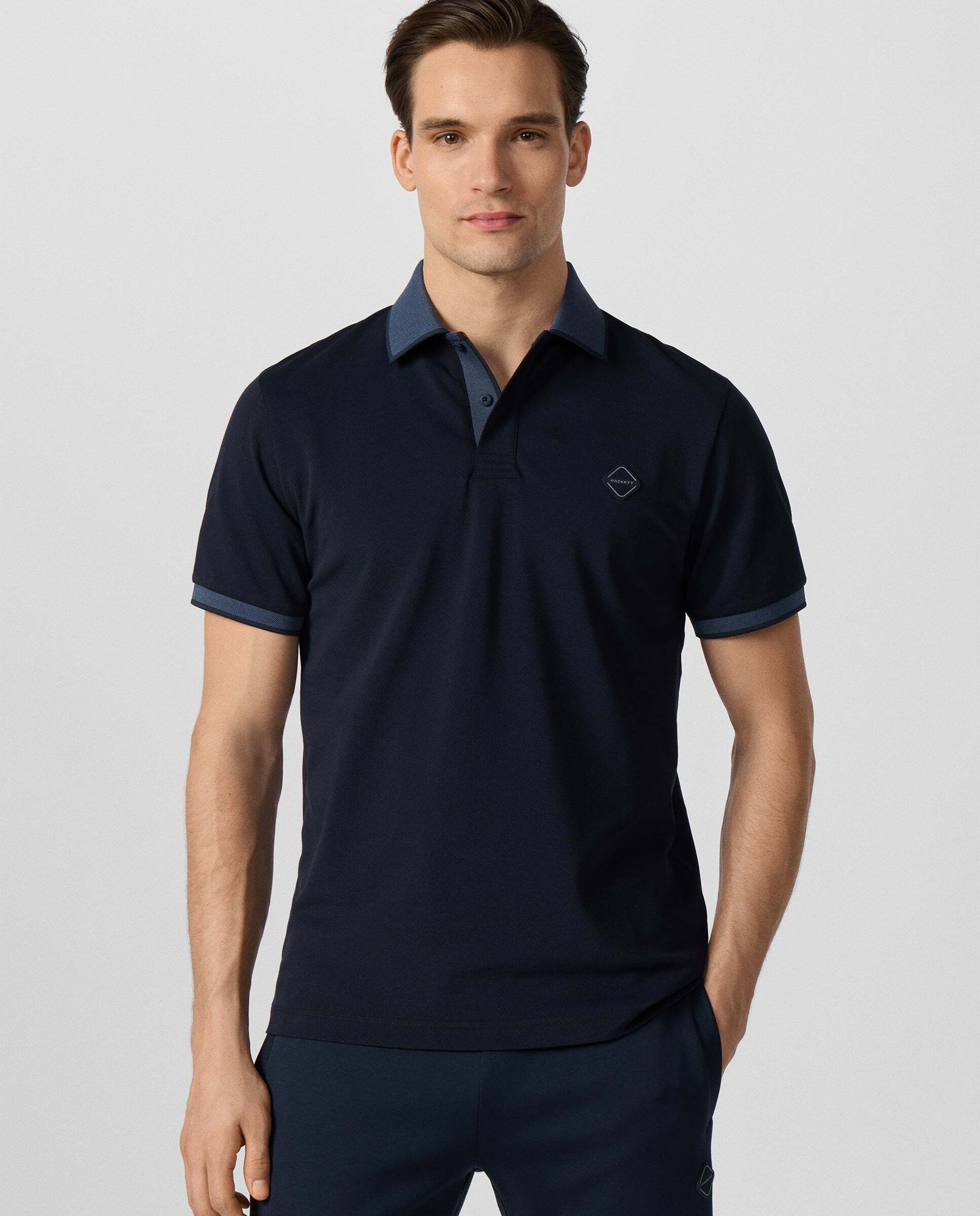 Polo de hombre bicolor manga corta fit clásico - Hackett - Azul marino Azul marino-1