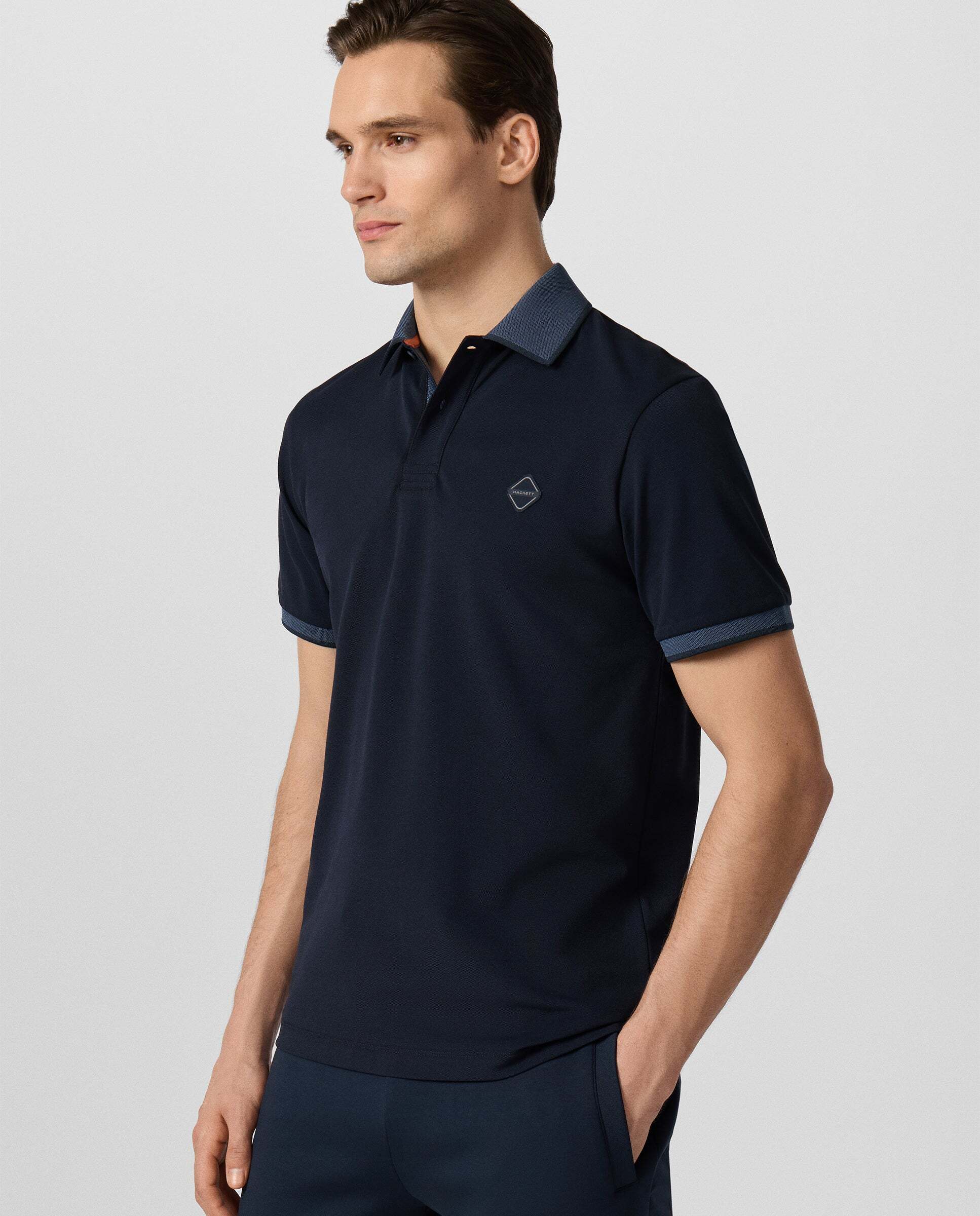 Polo de hombre bicolor manga corta fit clásico - Hackett - Azul marino Azul marino-6