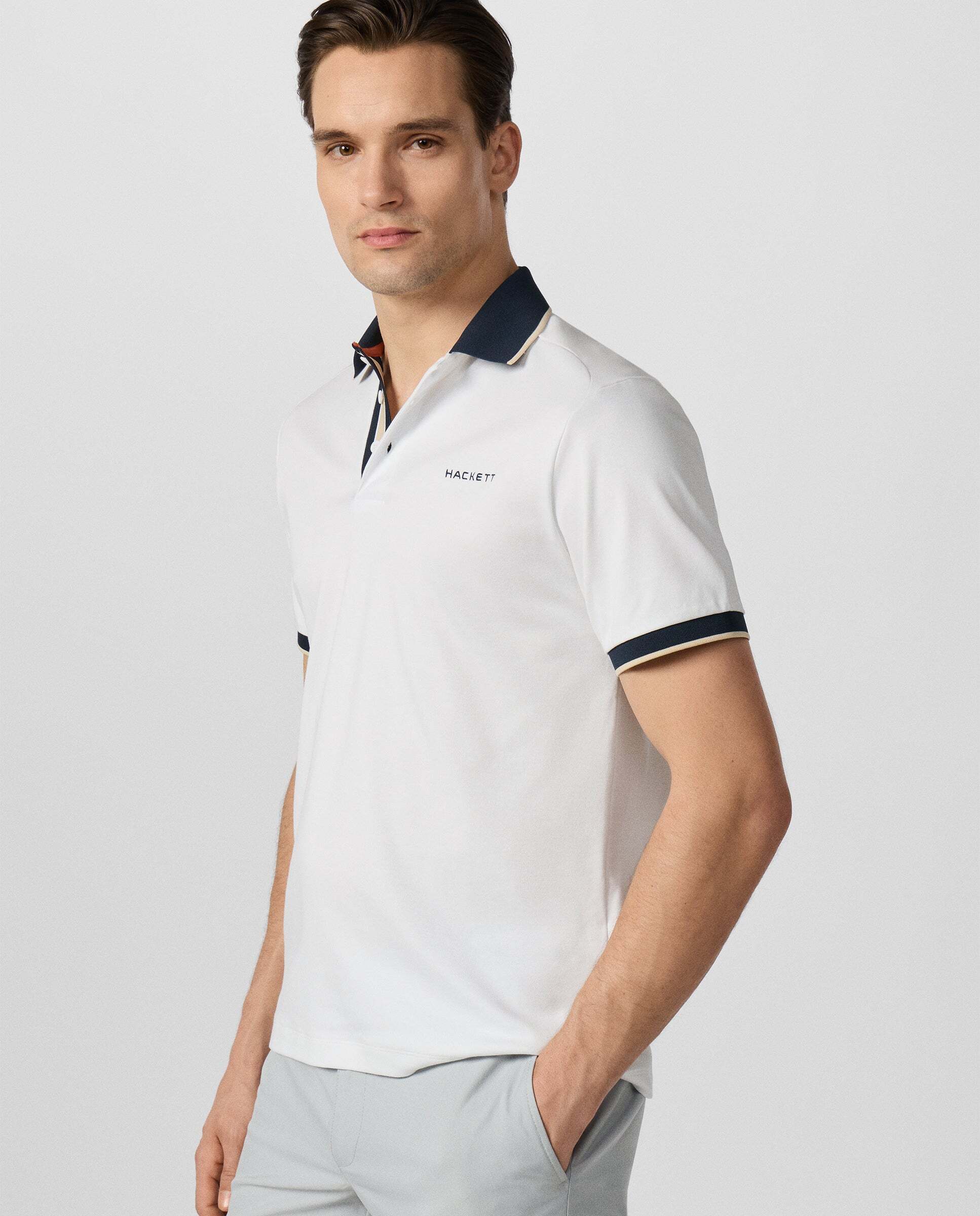 Polo de hombre resort manga corta fit clásico - Hackett - Blanco Blanco-6