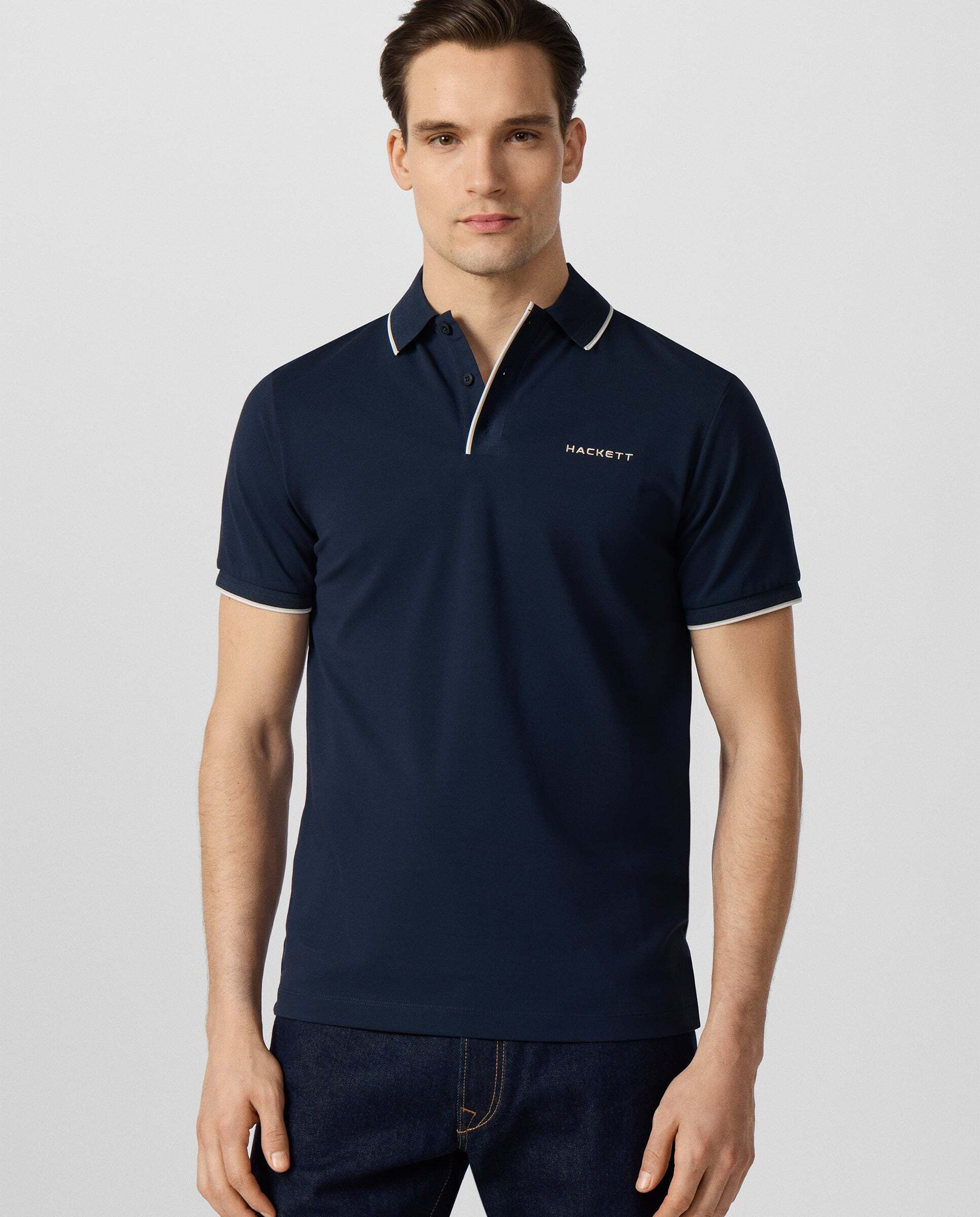 Polo de hombre de manga corta con ribete fit clásico - Hackett - Azul Azul-1
