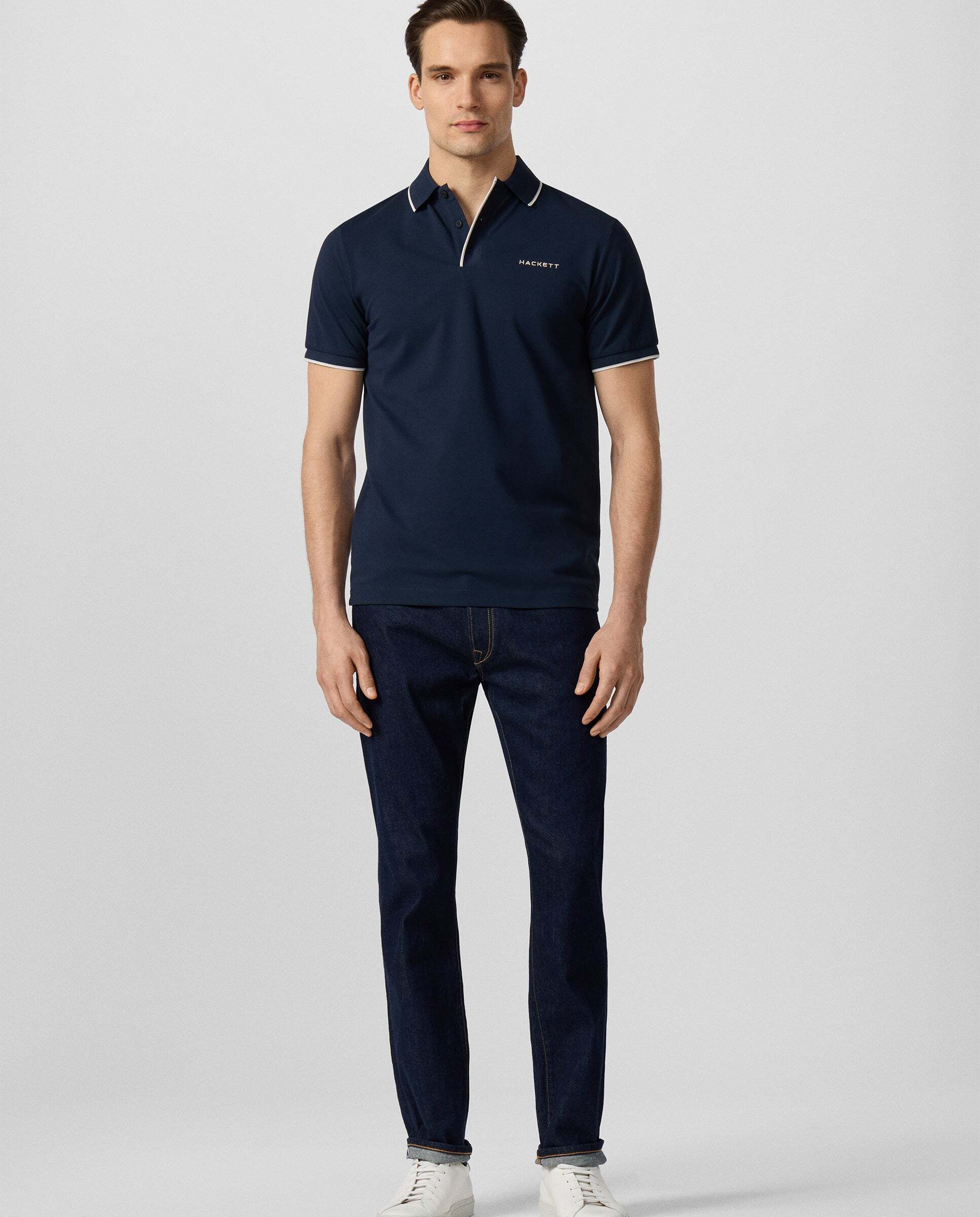 Polo de hombre de manga corta con ribete fit clásico - Hackett - Azul Azul-2