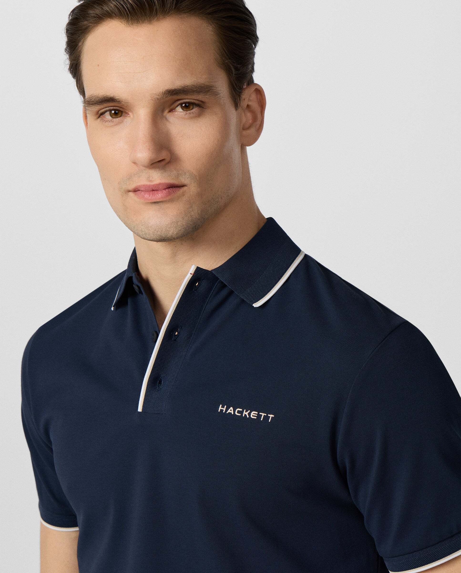 Polo de hombre de manga corta con ribete fit clásico - Hackett - Azul Azul-4