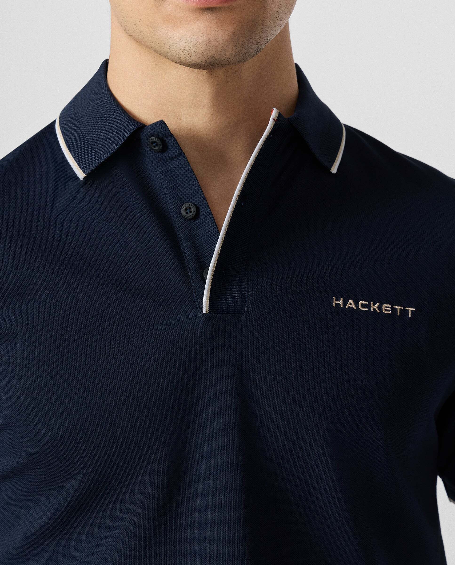Polo de hombre de manga corta con ribete fit clásico - Hackett - Azul Azul-6