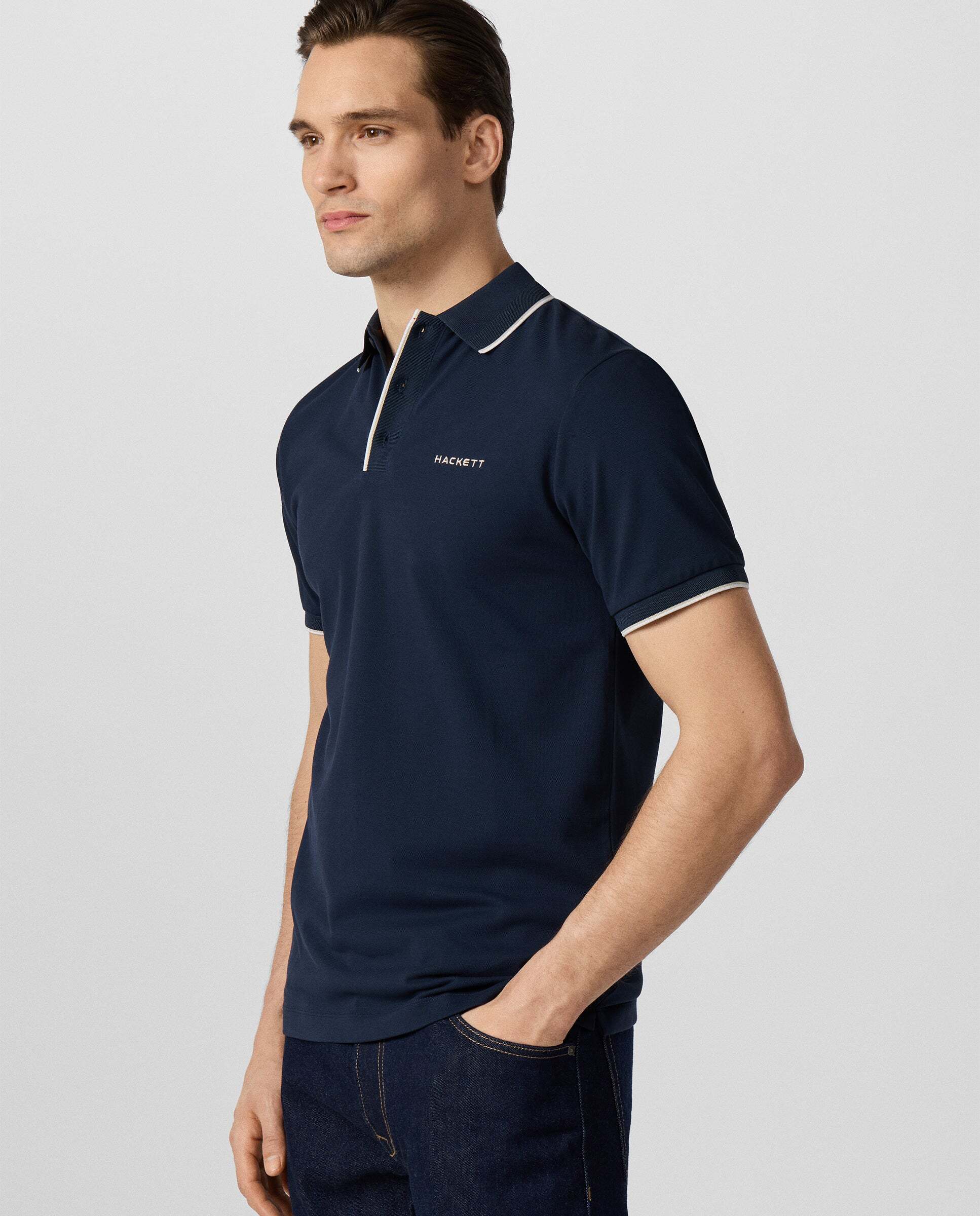 Polo de hombre de manga corta con ribete fit clásico - Hackett - Azul Azul-7