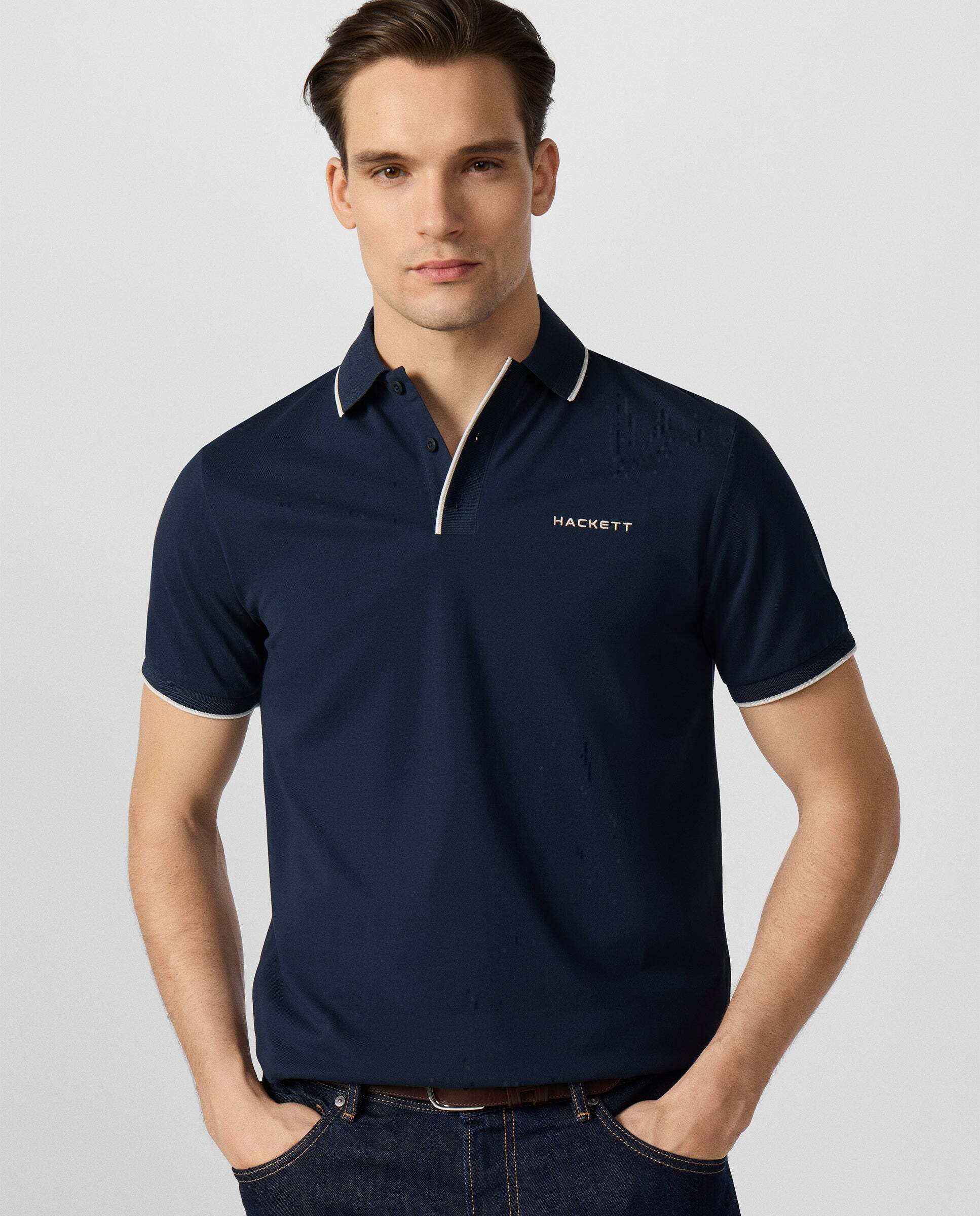 Polo de hombre de manga corta con ribete fit clásico - Hackett - Azul Azul-8