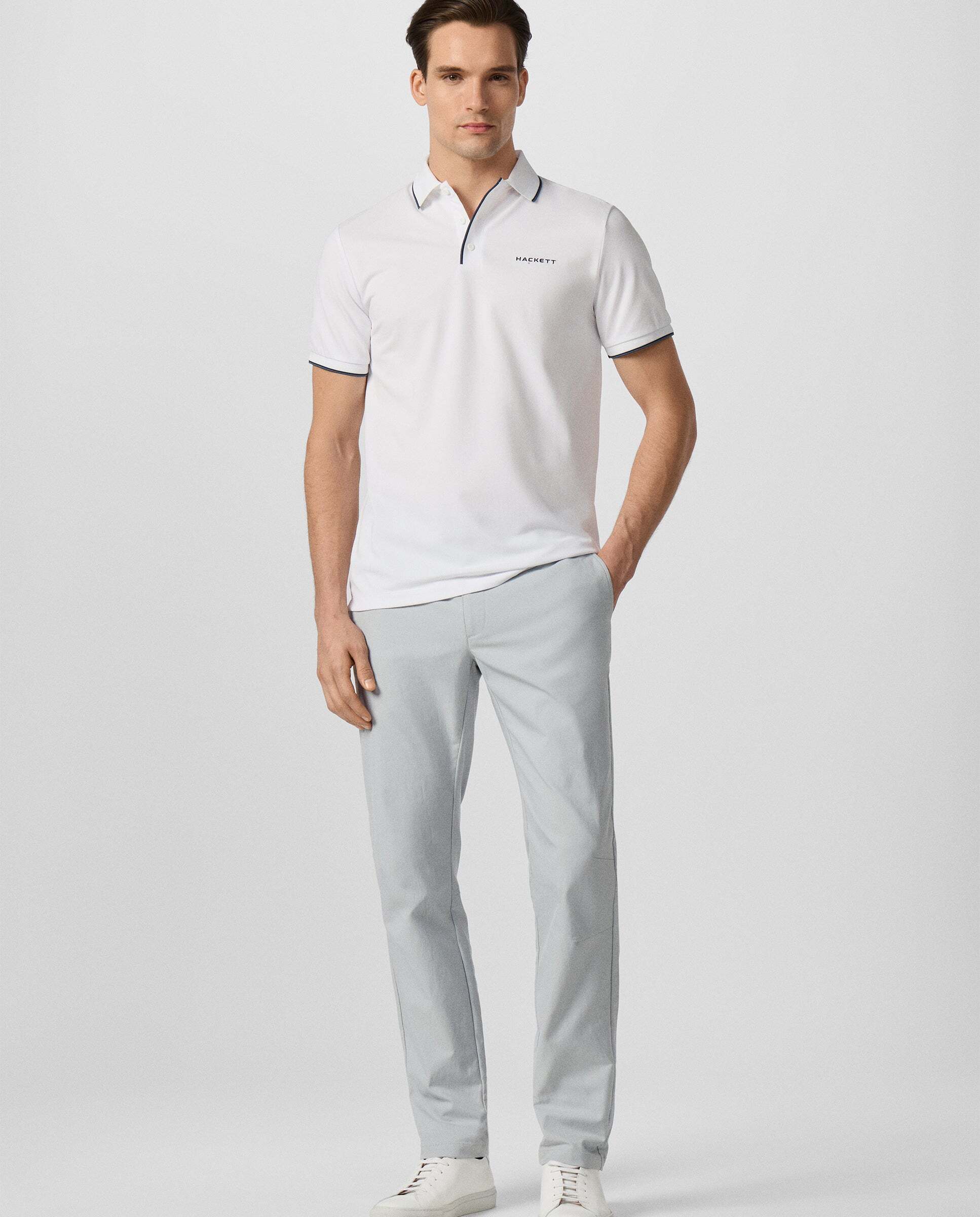 Polo de hombre de manga corta con ribete fit clásico - Hackett - Blanco Blanco-2