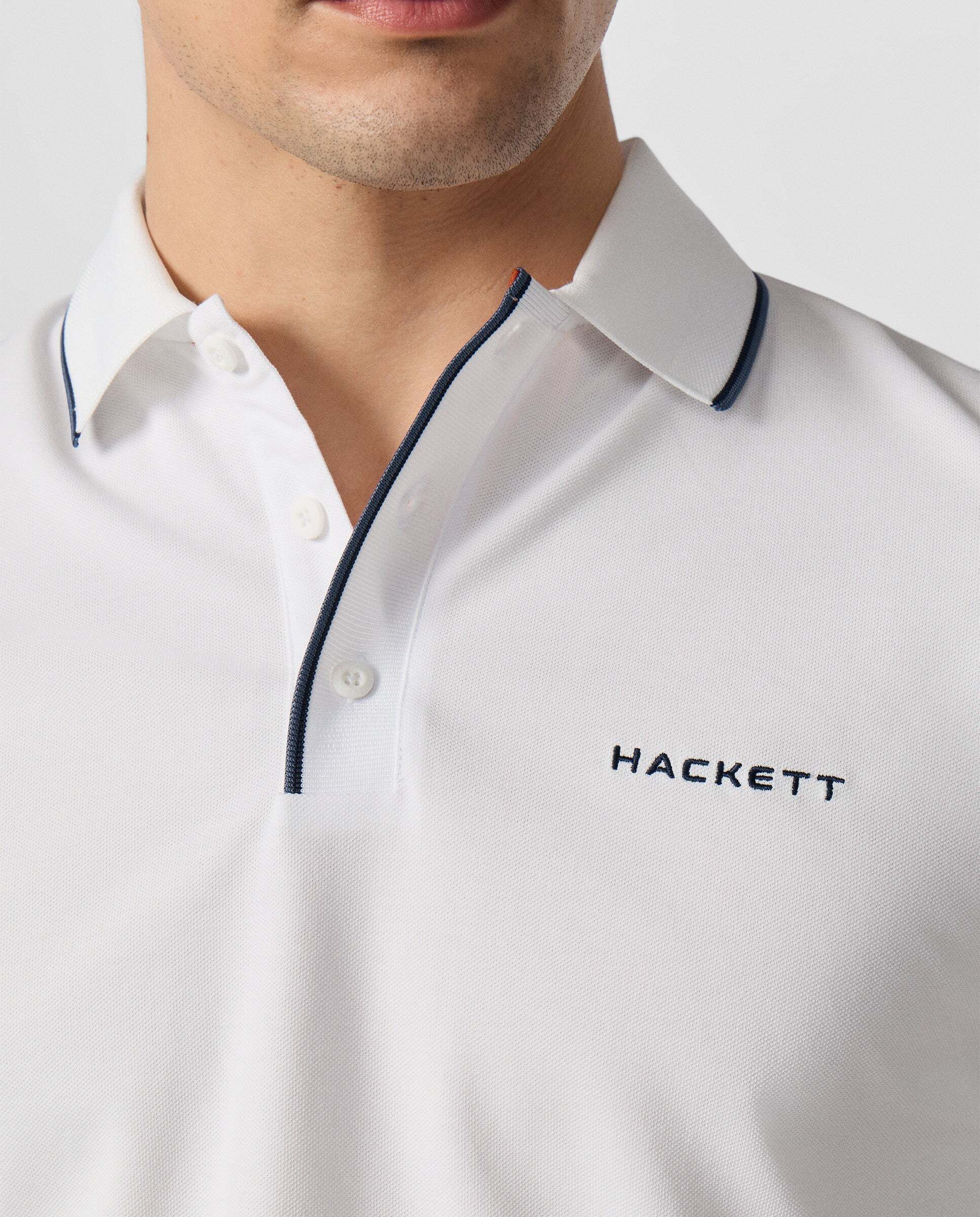 Polo de hombre de manga corta con ribete fit clásico - Hackett - Blanco Blanco-6