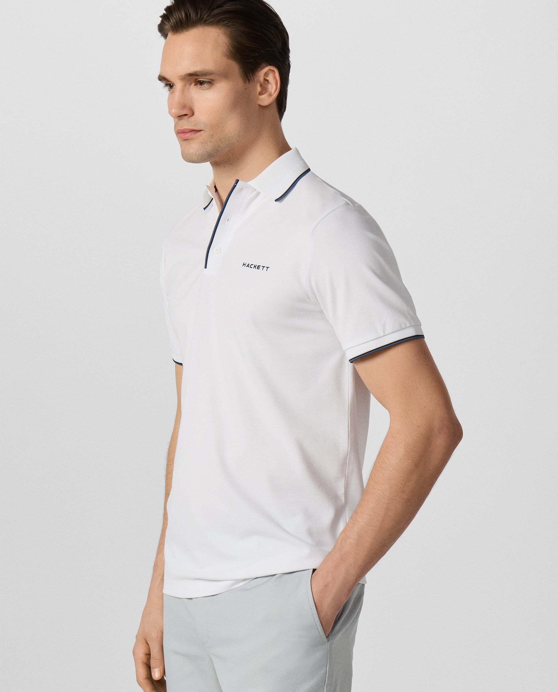 Polo de hombre de manga corta con ribete fit clásico - Hackett - Blanco Blanco-7