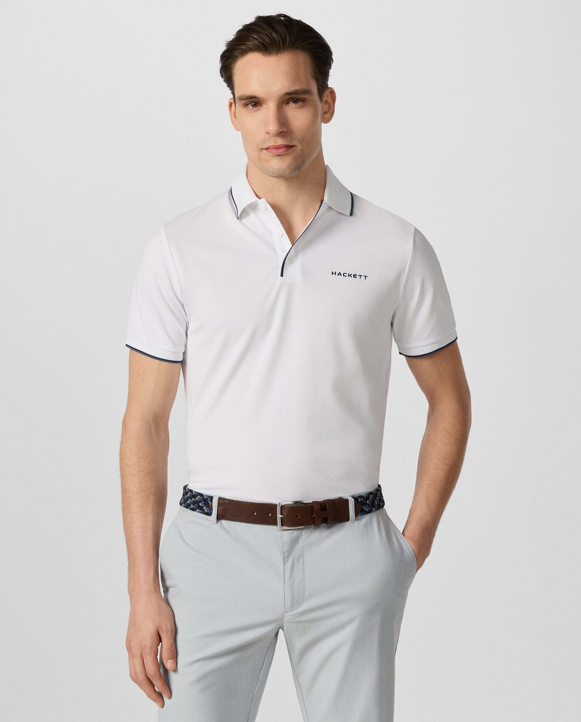 Polo de hombre de manga corta con ribete fit clásico - Hackett - Blanco Blanco-8