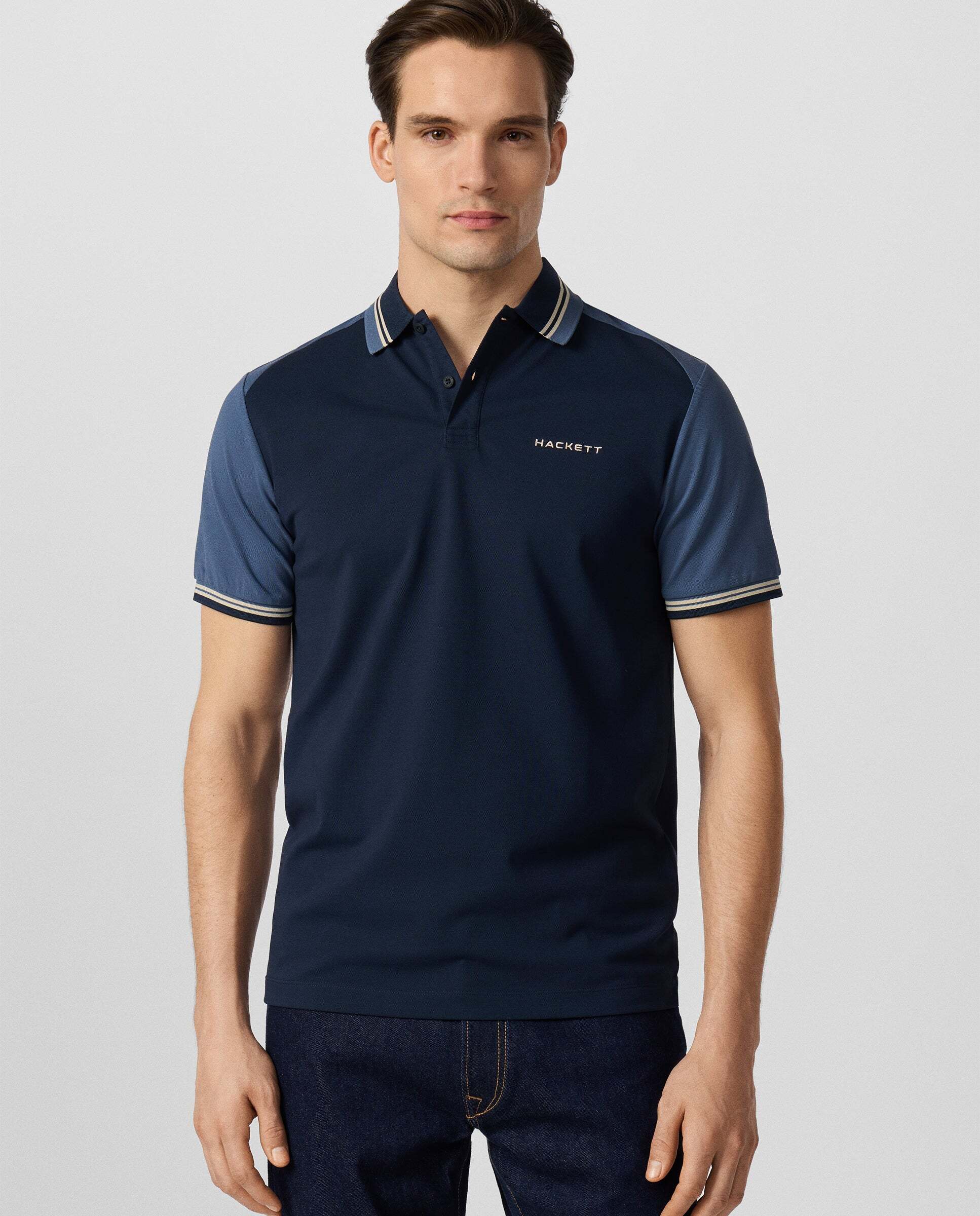 Polo de hombre color block manga corta fit clásico - Hackett - Azul Azul-1
