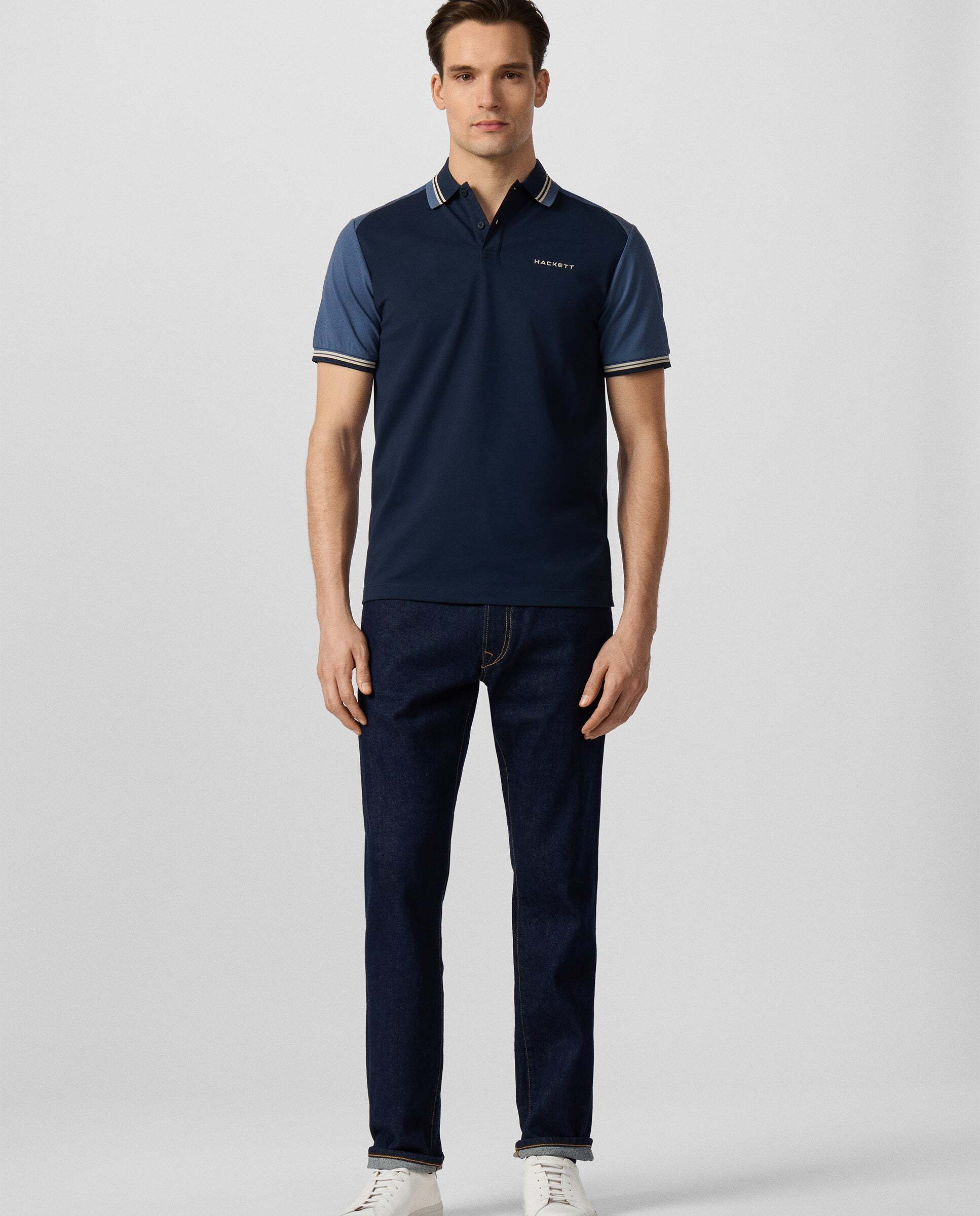 Polo de hombre color block manga corta fit clásico - Hackett - Azul Azul-2
