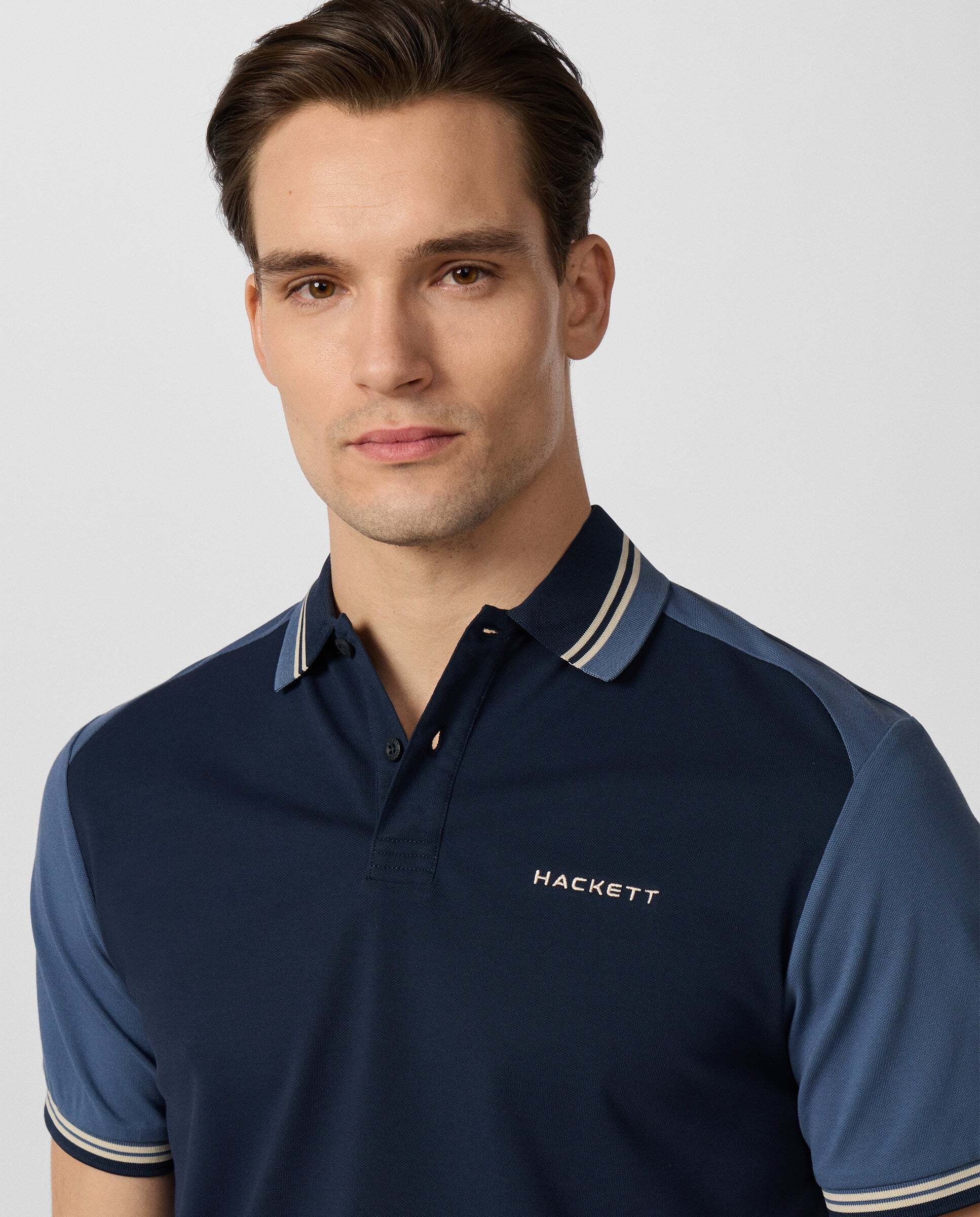 Polo de hombre color block manga corta fit clásico - Hackett - Azul Azul-4
