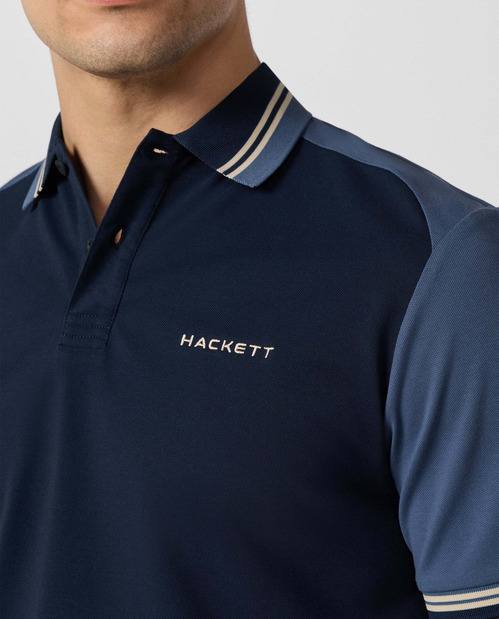 Polo de hombre color block manga corta fit clásico - Hackett - Azul Azul-6