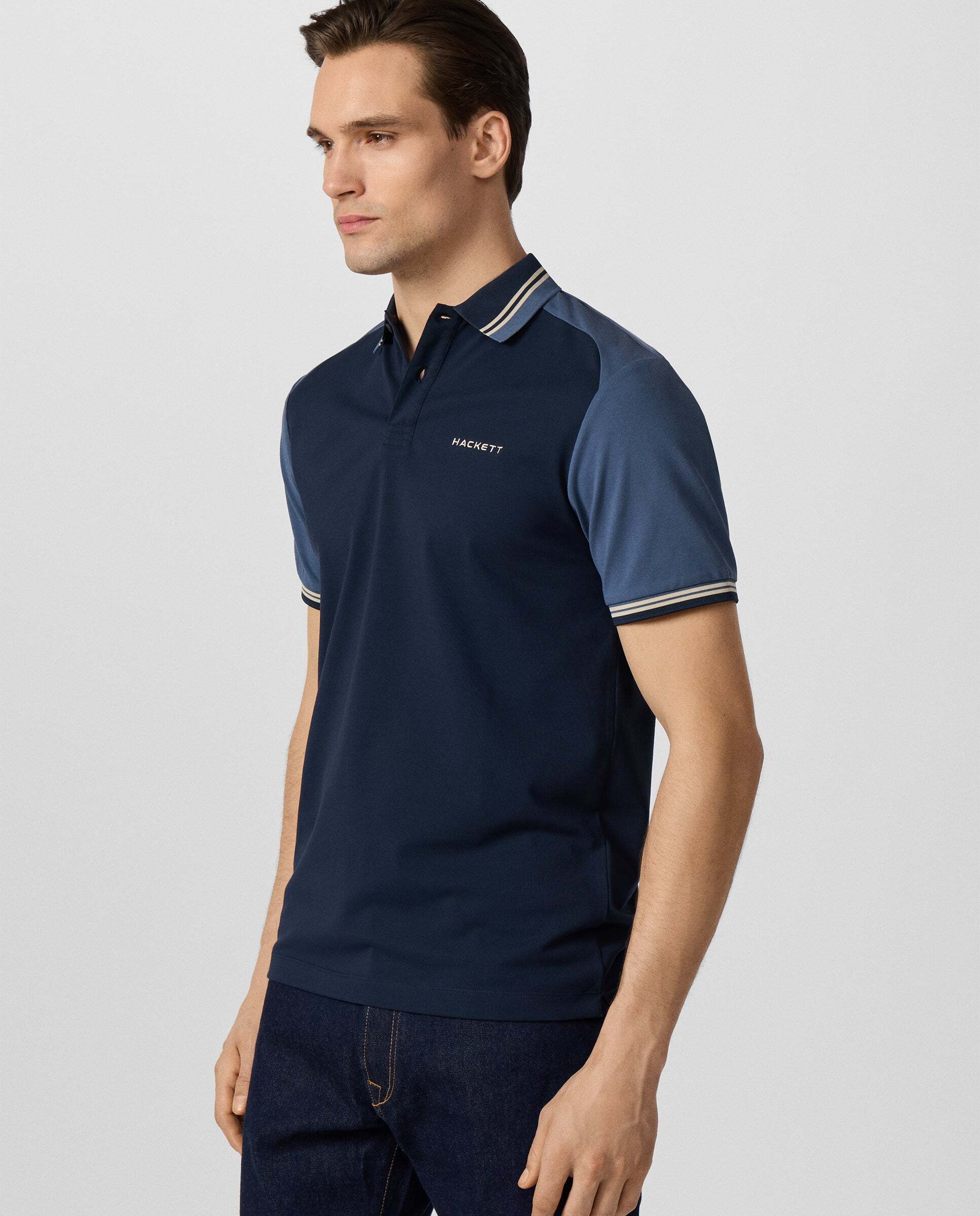 Polo de hombre color block manga corta fit clásico - Hackett - Azul Azul-7