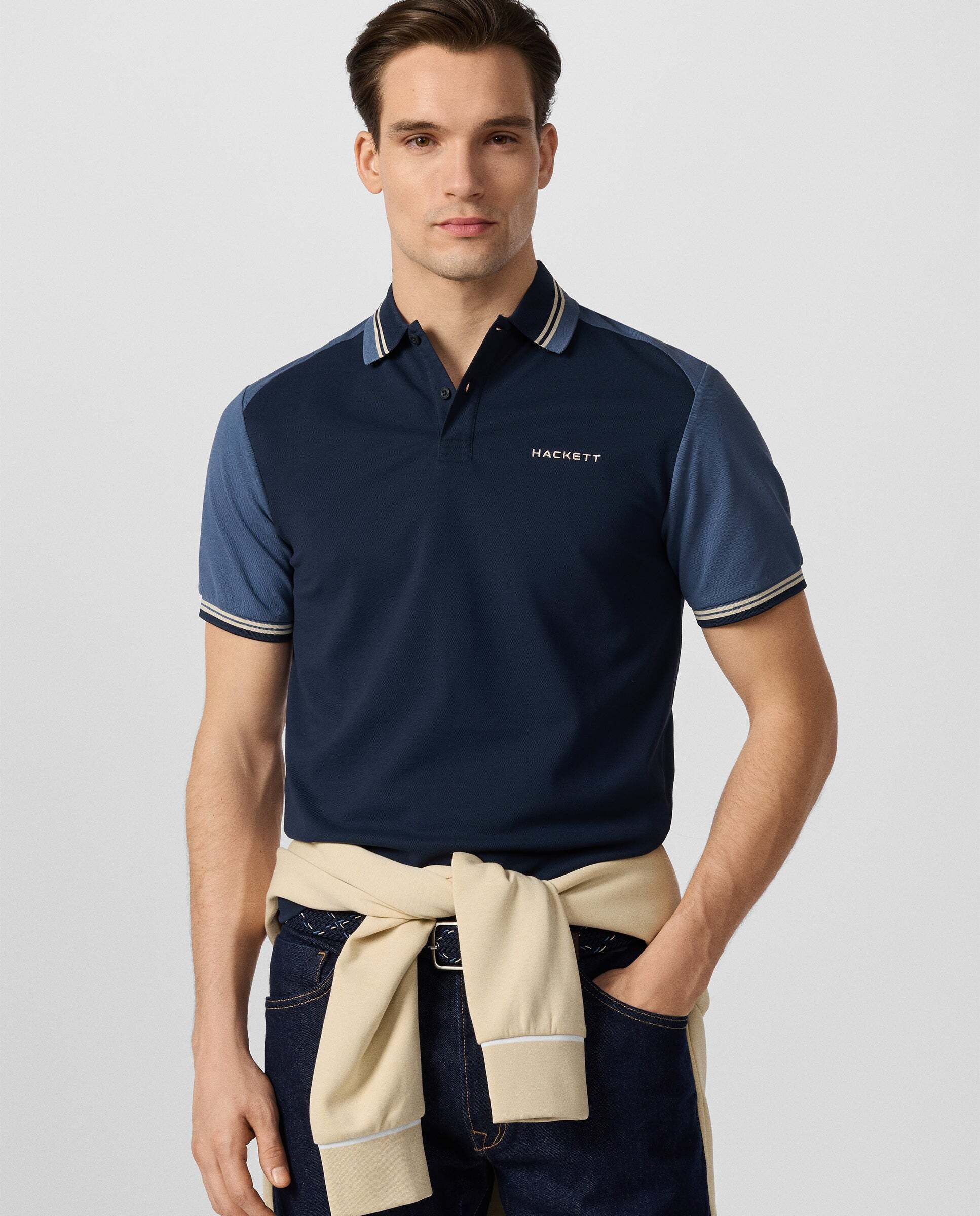 Polo de hombre color block manga corta fit clásico - Hackett - Azul Azul-8