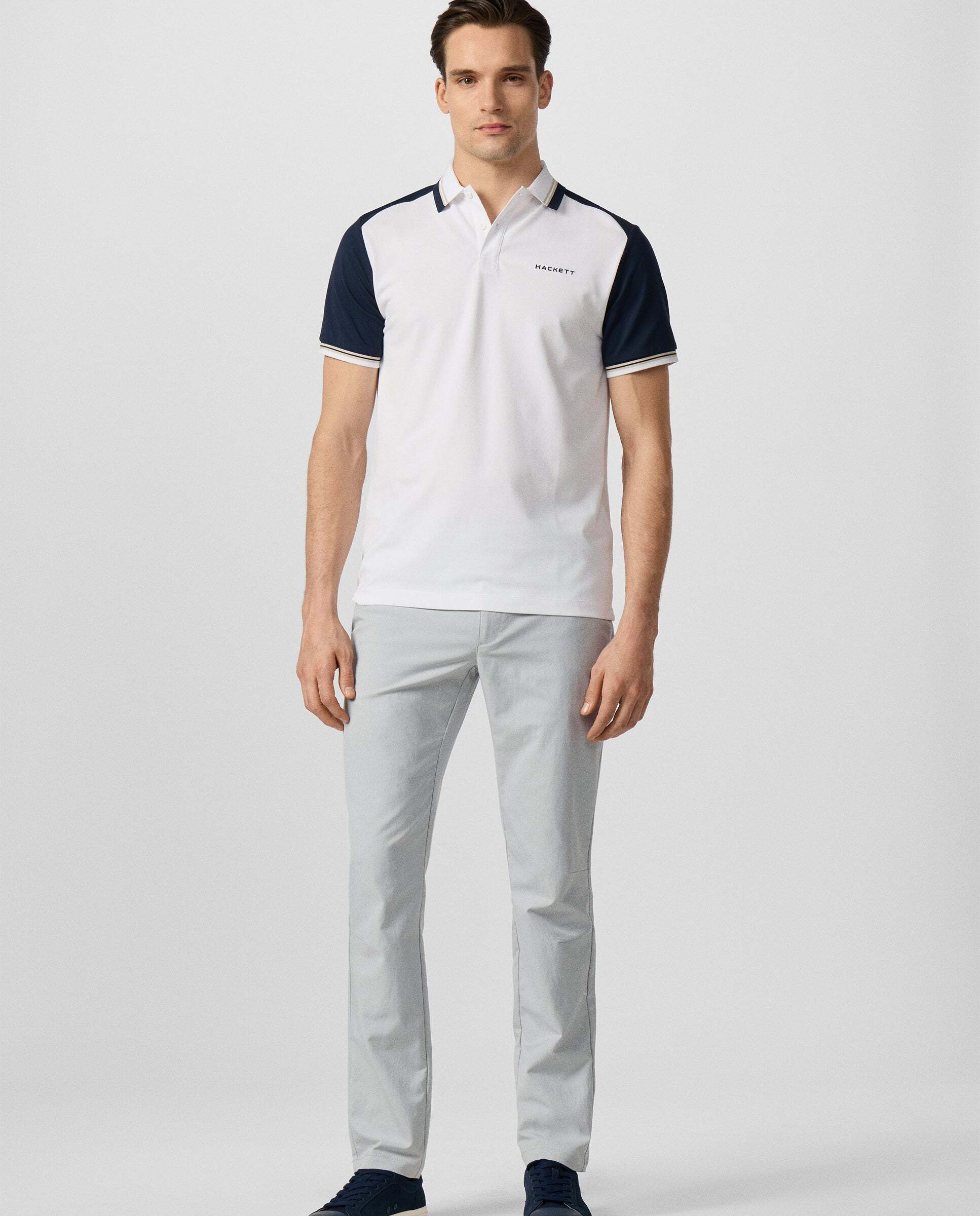 Polo de hombre color block manga corta fit clásico - Hackett - Blanco Blanco-2